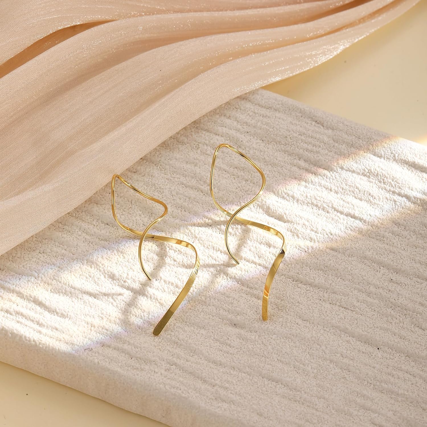 Dangle Earrings for Women, 14k Gold Plated Dangle Dangly Earrings Trendy Drop Earring Cute Gold Long Simple Cubic Zirconia Earrings Hypoallergenic Jewelry for Women - Image 5