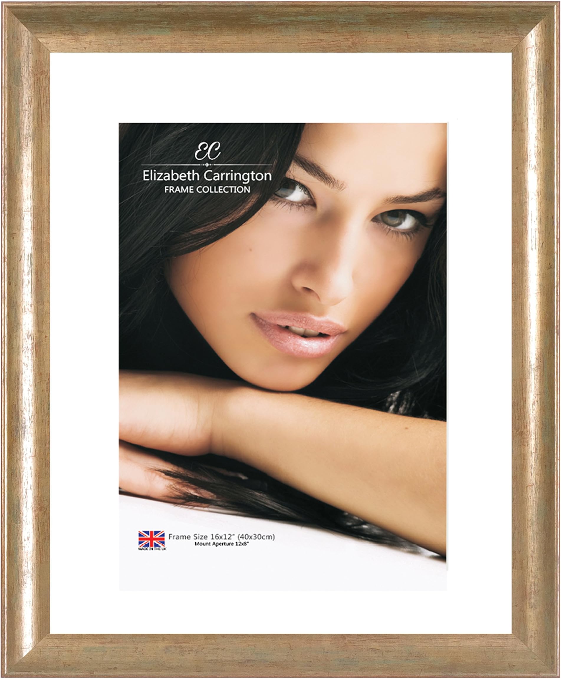 Elizabeth Carrington Distressed Gold Photo/Picture Frame, Dubai Range, 16X12 Inch With 12X18 Inch Removable White Mount, British Made, 100% Timber And Pfec Sourced (Pack Of 2)