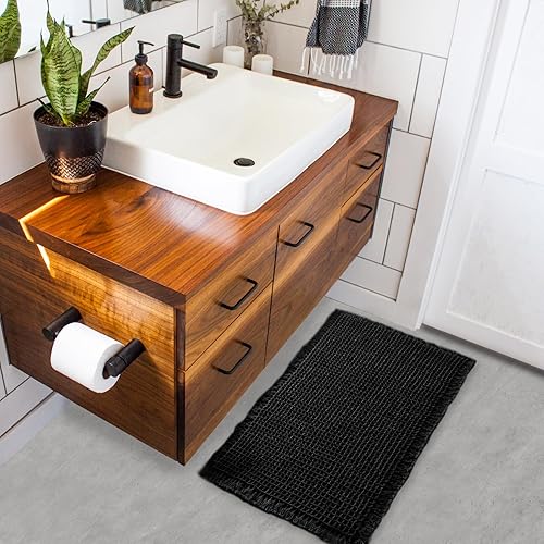 Miniatura 6 de ZALL Tapete de baño con diseño de gofres, color negro, súper absorbente, antideslizante, diseño geométrico de rombos de 17 x 24 pulgadas, lavable a