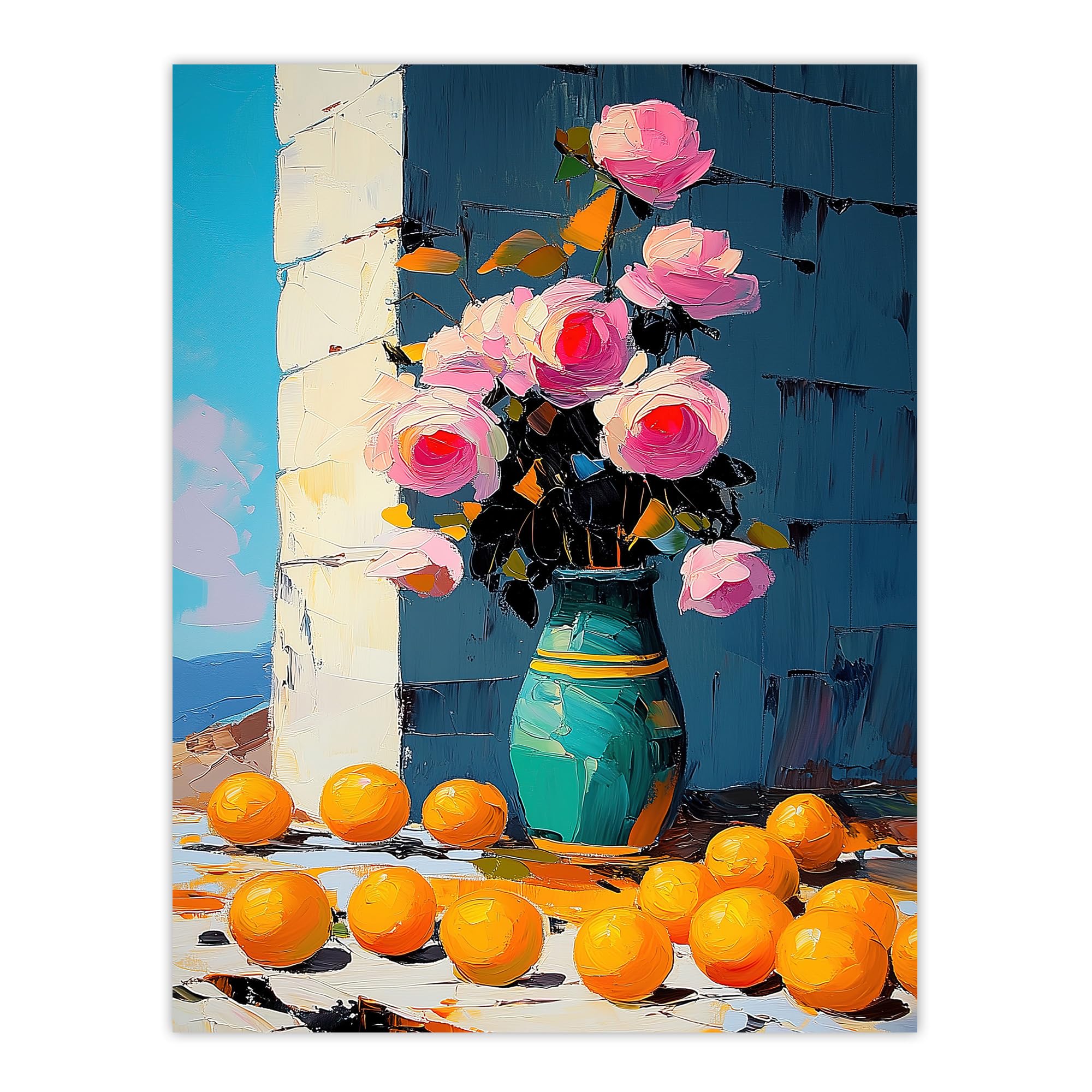 Artery8 Rose Flower Bouquet Vase and Oranges Still Life Kitchen Large Wall Art Poster Print Thick Paper 18X24 Inch