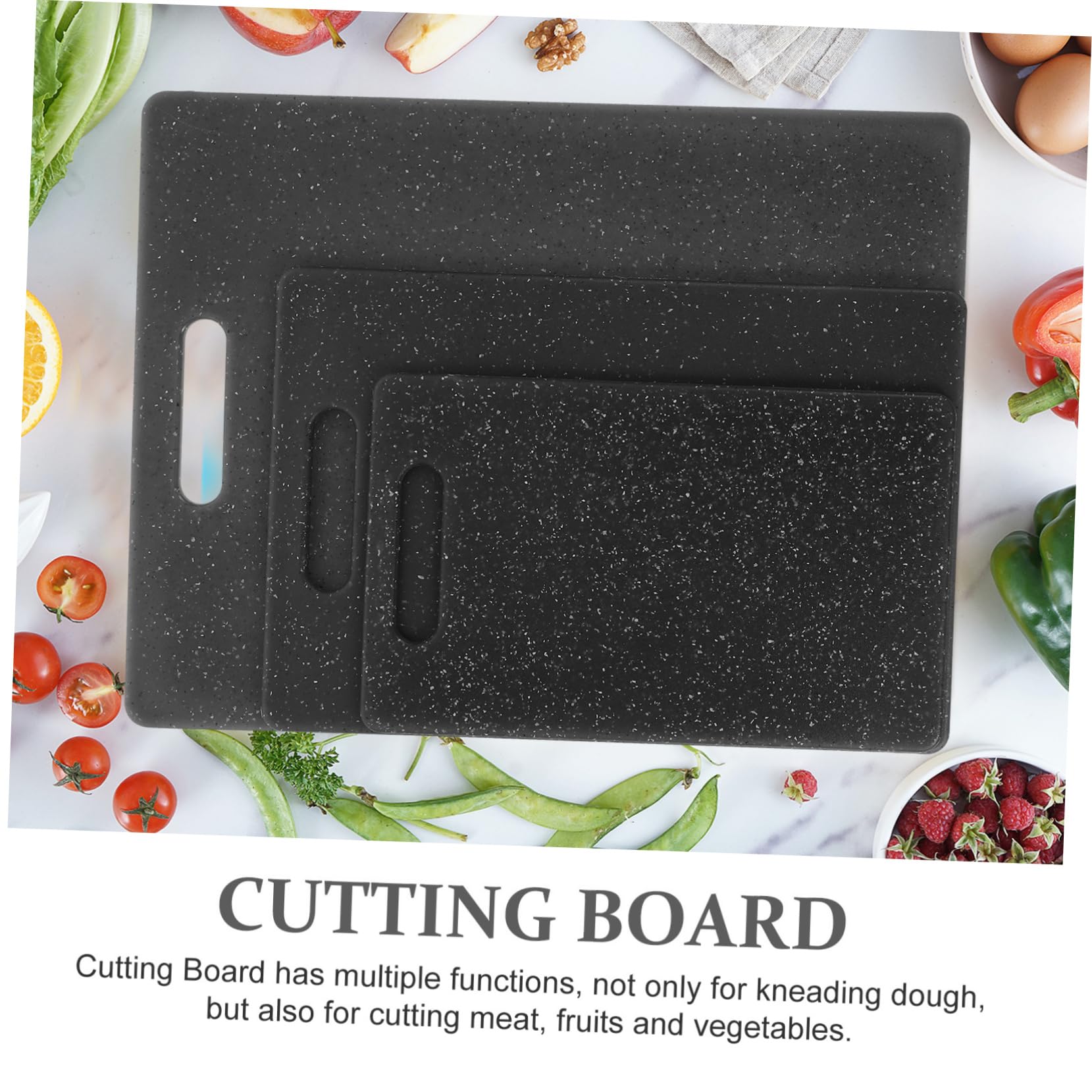 Set di 3 Taglieri da Cucina in Plastica Nera, Riutilizzabili | Design Antiscivolo, Uso Versatile, Formato Pratico per Preparazioni Quotidiane