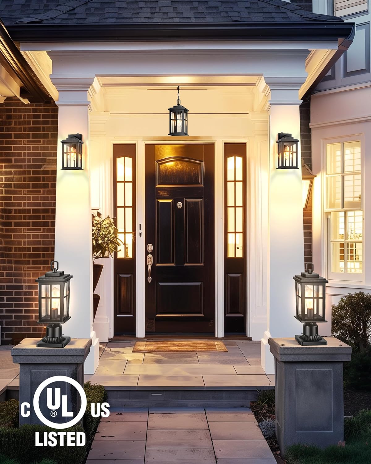 Dusk to Dawn Outdoor Post Lights, Black Post Lights Outdoor with Pier Mount Base, Waterproof Lamp Posts Outdoor Lighting with Tempered Glass for Garden, Porch Patio(Hardwired 120V, Not Solar)