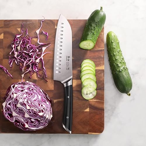 Vista 4 de Cangshan HELENA Serie Acero Alemán Forjado 7" Cuchillo Santoku (negro) Negro -,Blanco,https:/ www.Yaxa/dp/undefined