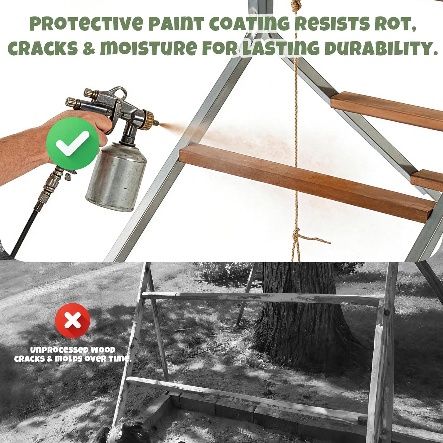 Chicken Perch with Swing – Solid Wood & Rustproof Iron Construction, Healthy Poultry Activity Toy for Coops & Farms, Simple Assembly & Easy Cleaning