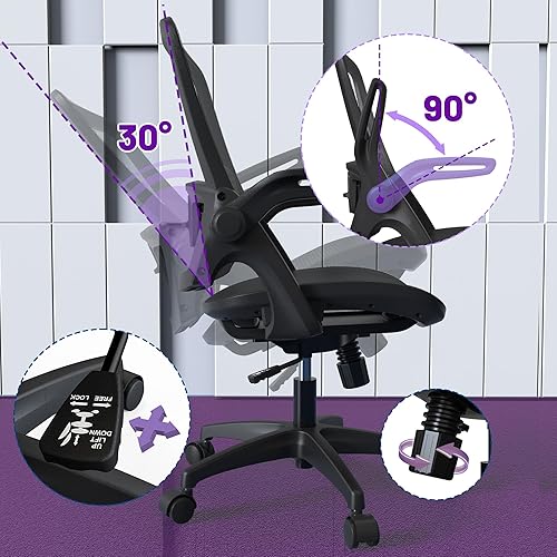 Miniatura 4 de Moderno asiento de malla para oficina en casa, silla de escritorio con ruedas giratorias y soporte lumbar ajustable en altura para adultos
