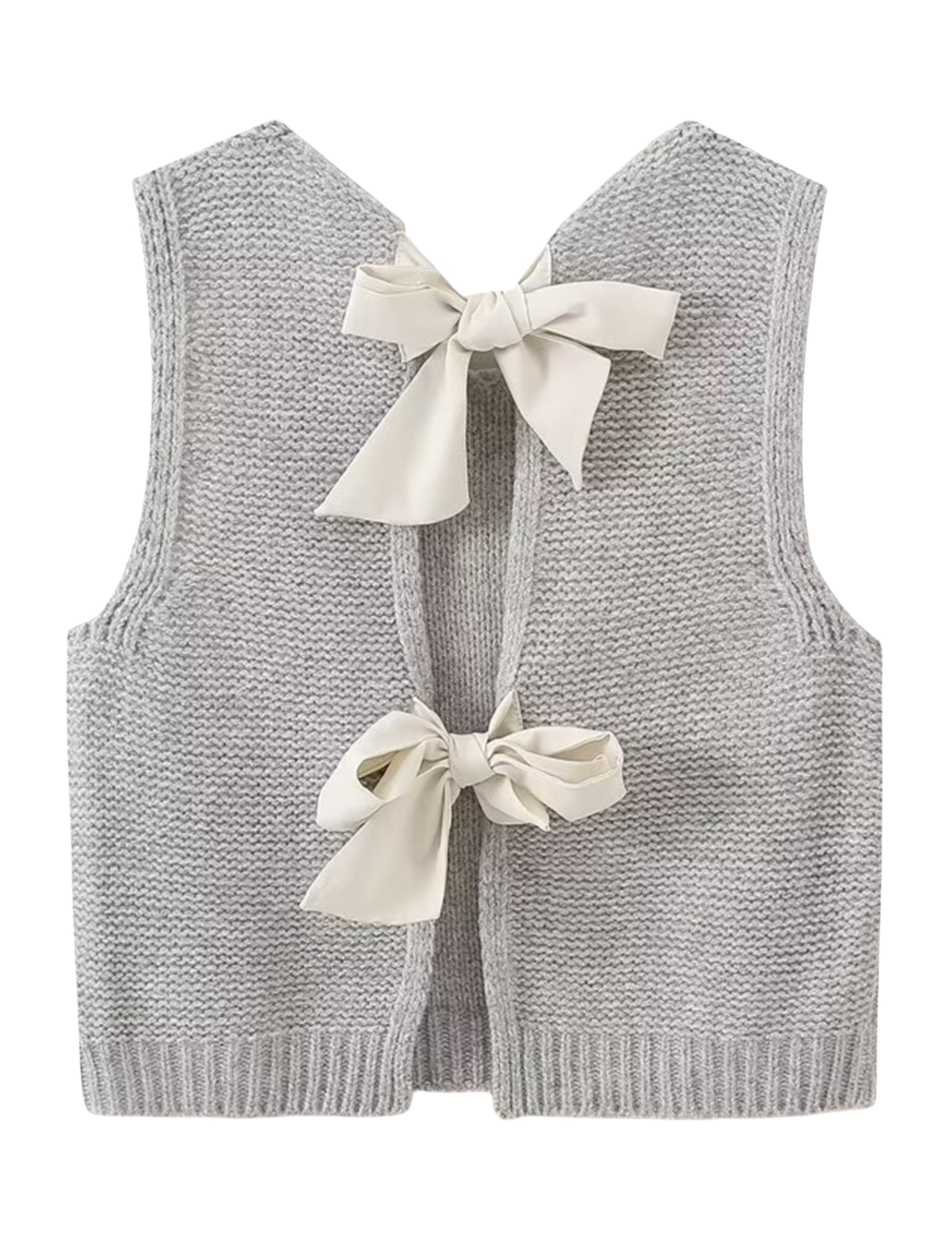 LianliveSweater Vest Top for Women Casual Crop Knit Cardigan Vest Bow Tie Back Knit Tank Tops