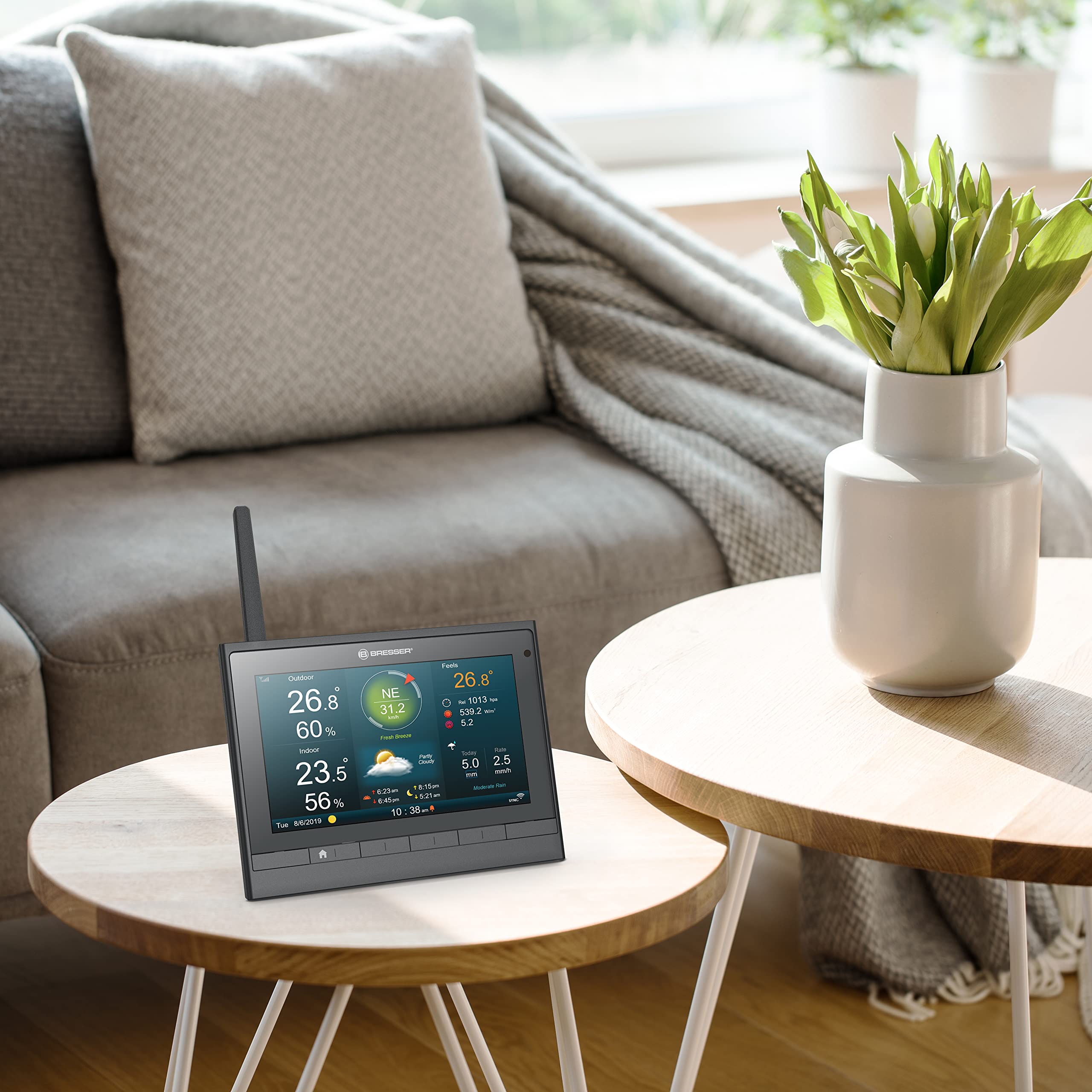 Bresser - Stazione meteo wireless con sensore da esterno; alimentazione a energia solare, con termoigrometrico, modello MeteoChamp HD WLAN, stazione meteinclusi manometro e pluviometro | Temperatura interna ed esterna, umidità, pluviometro, anemometro, pr