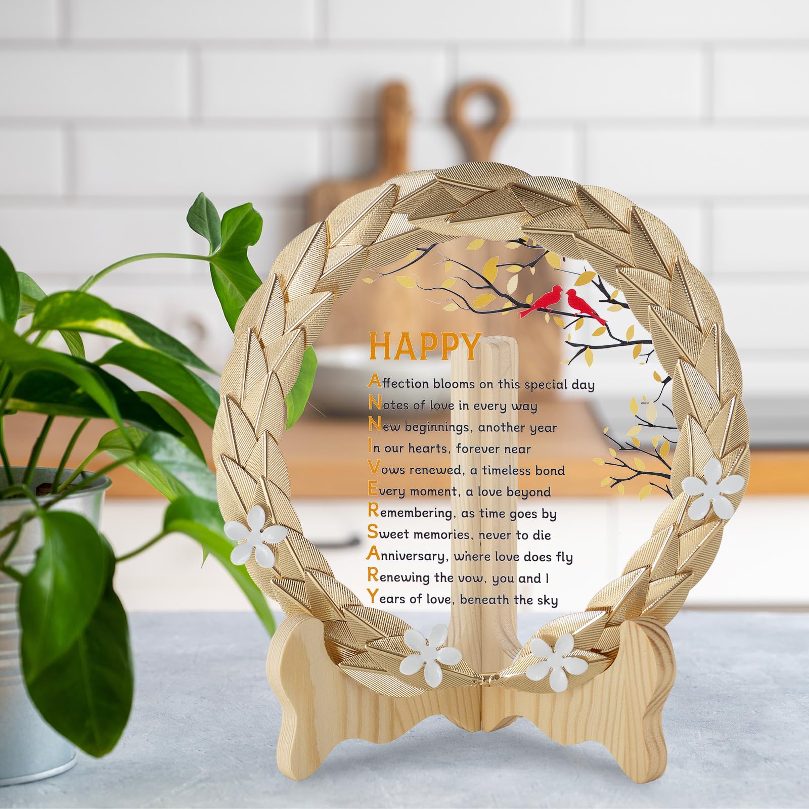 Anniversary Wedding Gifts Crystal Plate for Him Her Wife Husband Men Women with Wreath - Wedding bridal shower Gifts for Parents Couple - Wedding Anniversary Unique Gift Ideas - Happy Anniversary verse