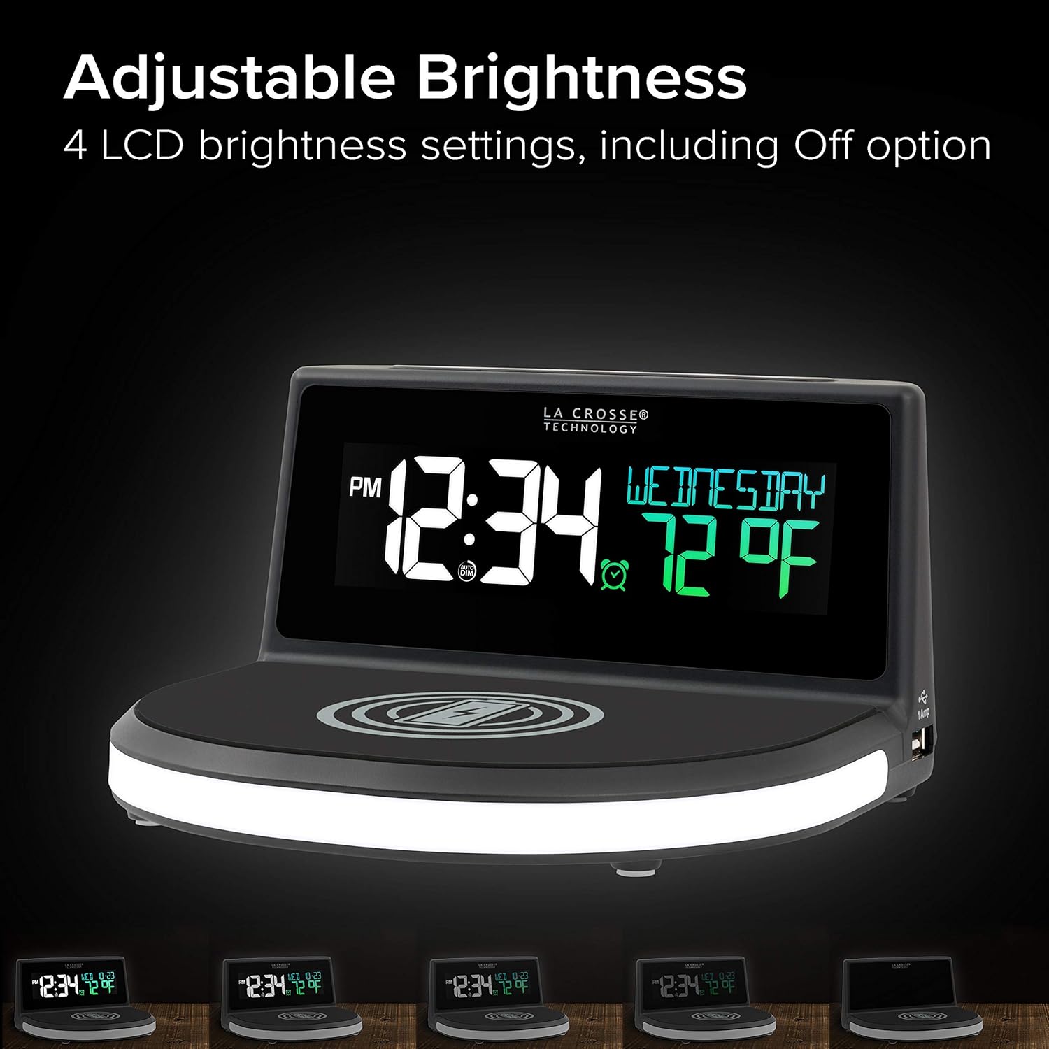 La Crosse Technology 617-148V2 Qi-Certified Wireless Charging Alarm Clock with Glowing Light Base
