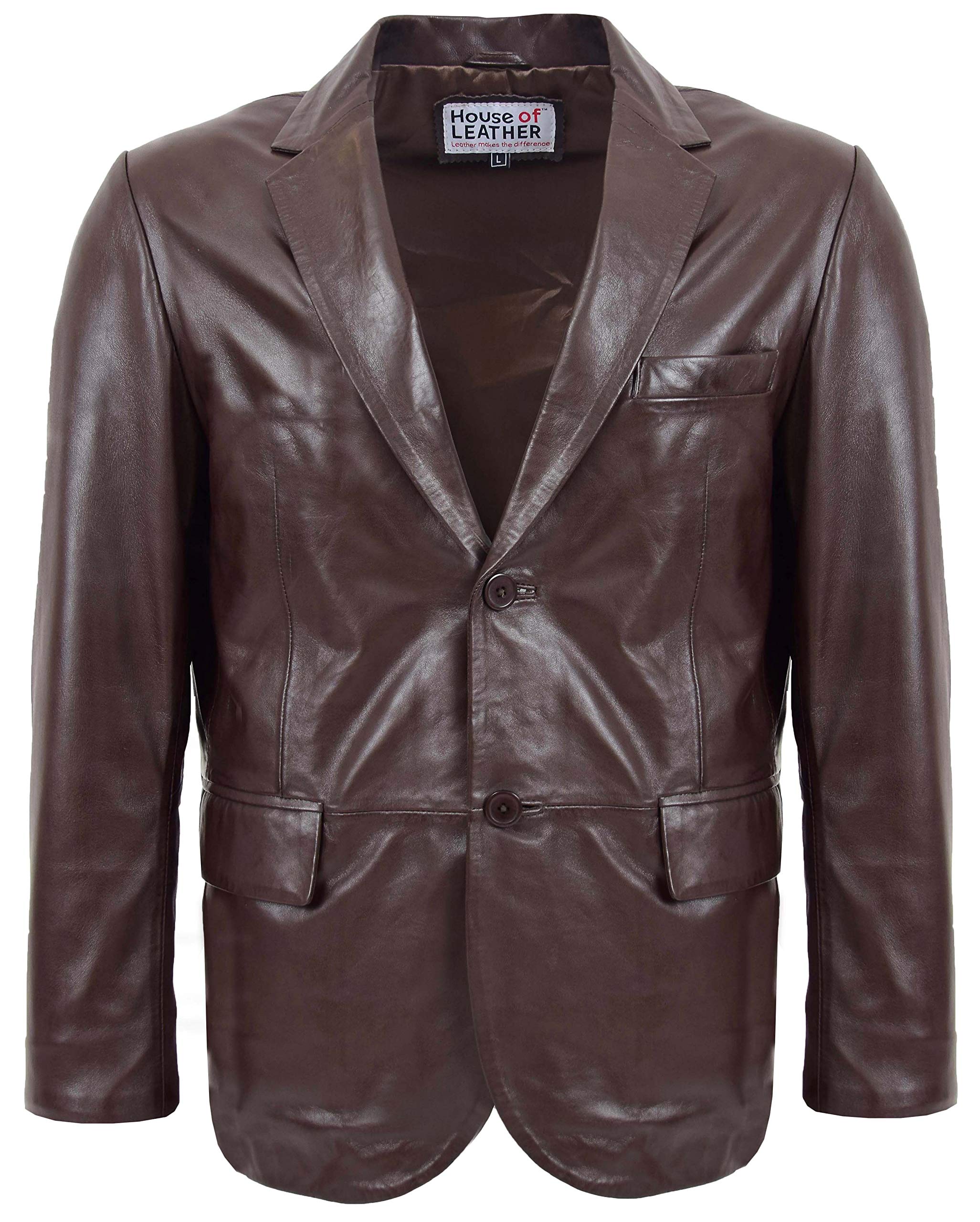 Mens Real Leather Blazer Two Button Jacket Zavi (3XL, Brown)