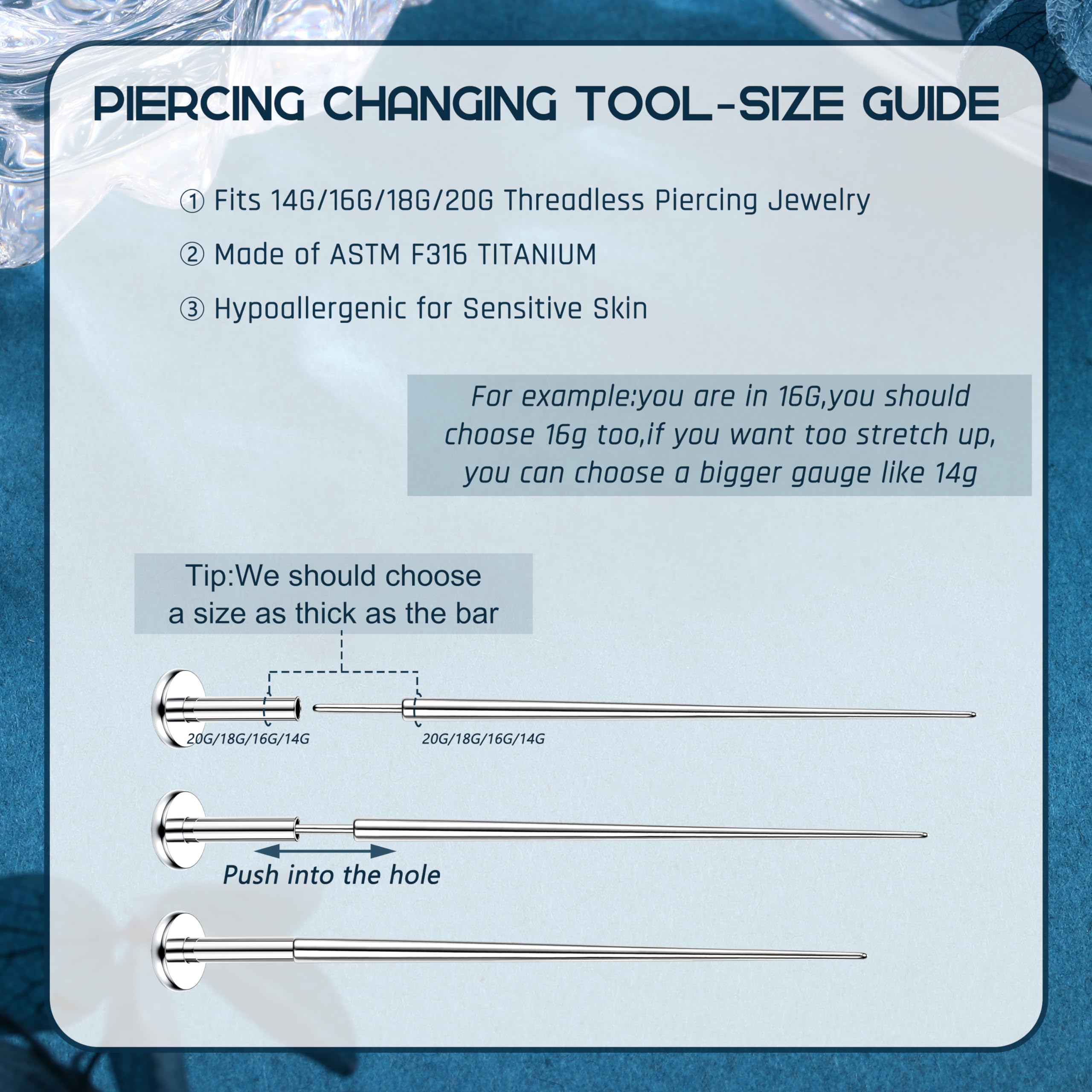 Chriscoco 14G/16G/18G/20G ASTM F136, tytanowy piercing do ucha, nosa, warg, brzucha, sutków, języka, zestaw Assistant Tool