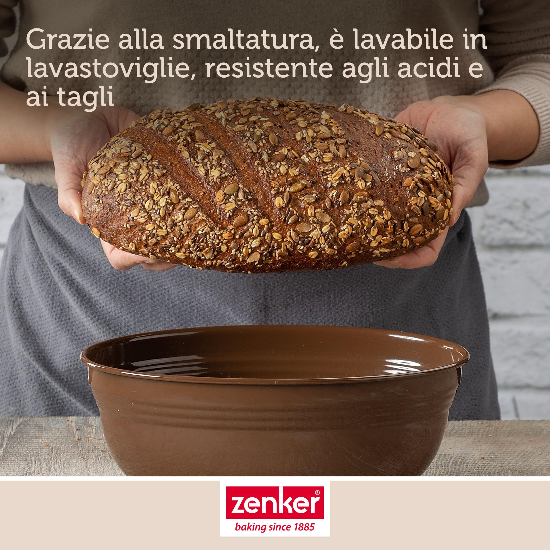 Zenker Stampo per pane "Your Brot!" smaltato, marrone, 2000 ml, 265 x 165 x 92 mm, resistente al calore fino a +400 °C, lavabile in lavastoviglie