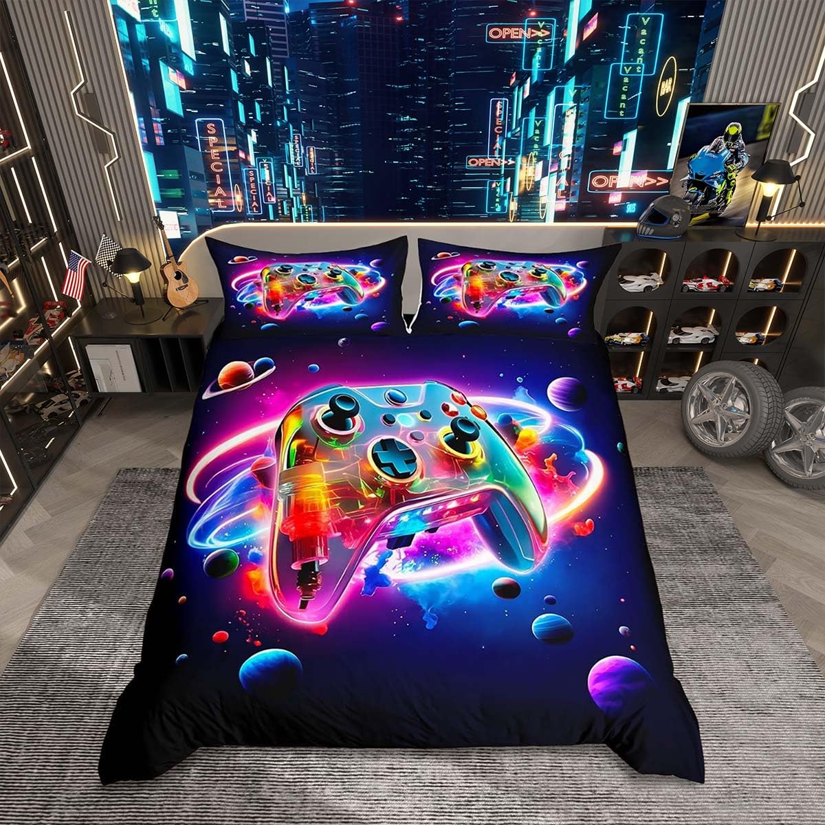 Homemissing Kids Boys Gamer Duvet Cover Set Single Size Colorful Gaming Bedding Set 3D Gamepad Duvet Cover with 1 Pillowcase Game Room Decor Bedding ā image 1