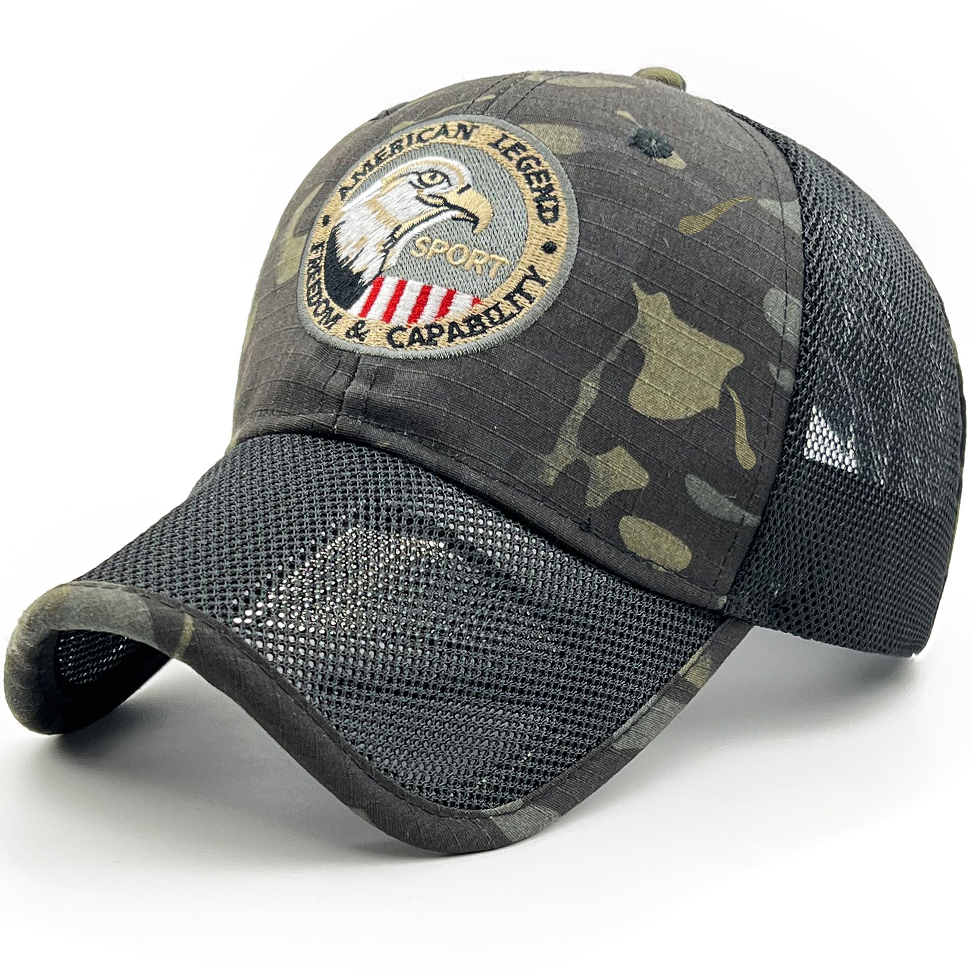 Masktide Oversize XXL Mens Tactical Camo Baseball Caps Breathable Mesh Womens Patriotic Operator Camouflage Ball Hats, American-eagle-multicam, One size