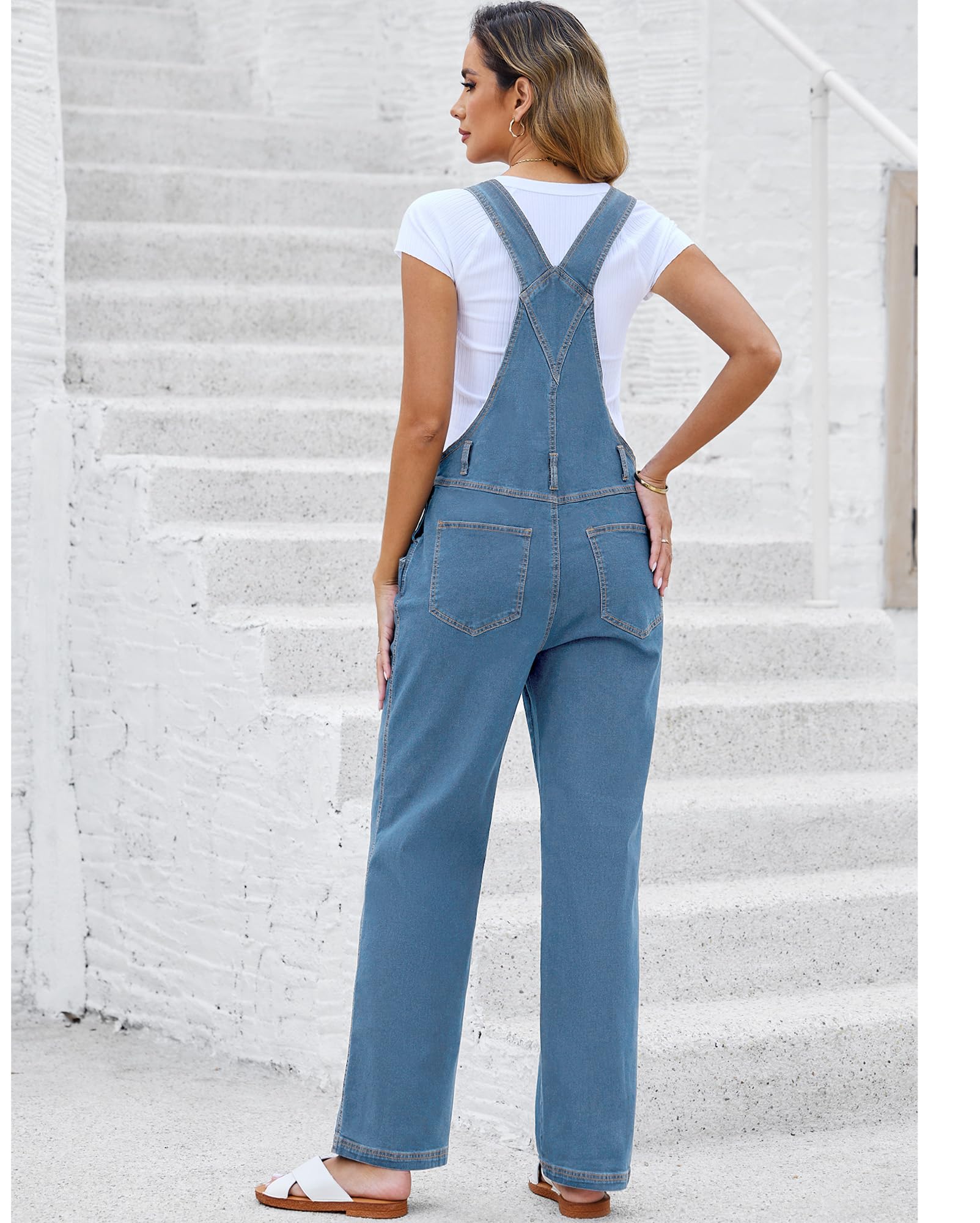 Vetinee Latzhose Damen Jeans Wide Leg Jumpsuit Baggy mit Taschen