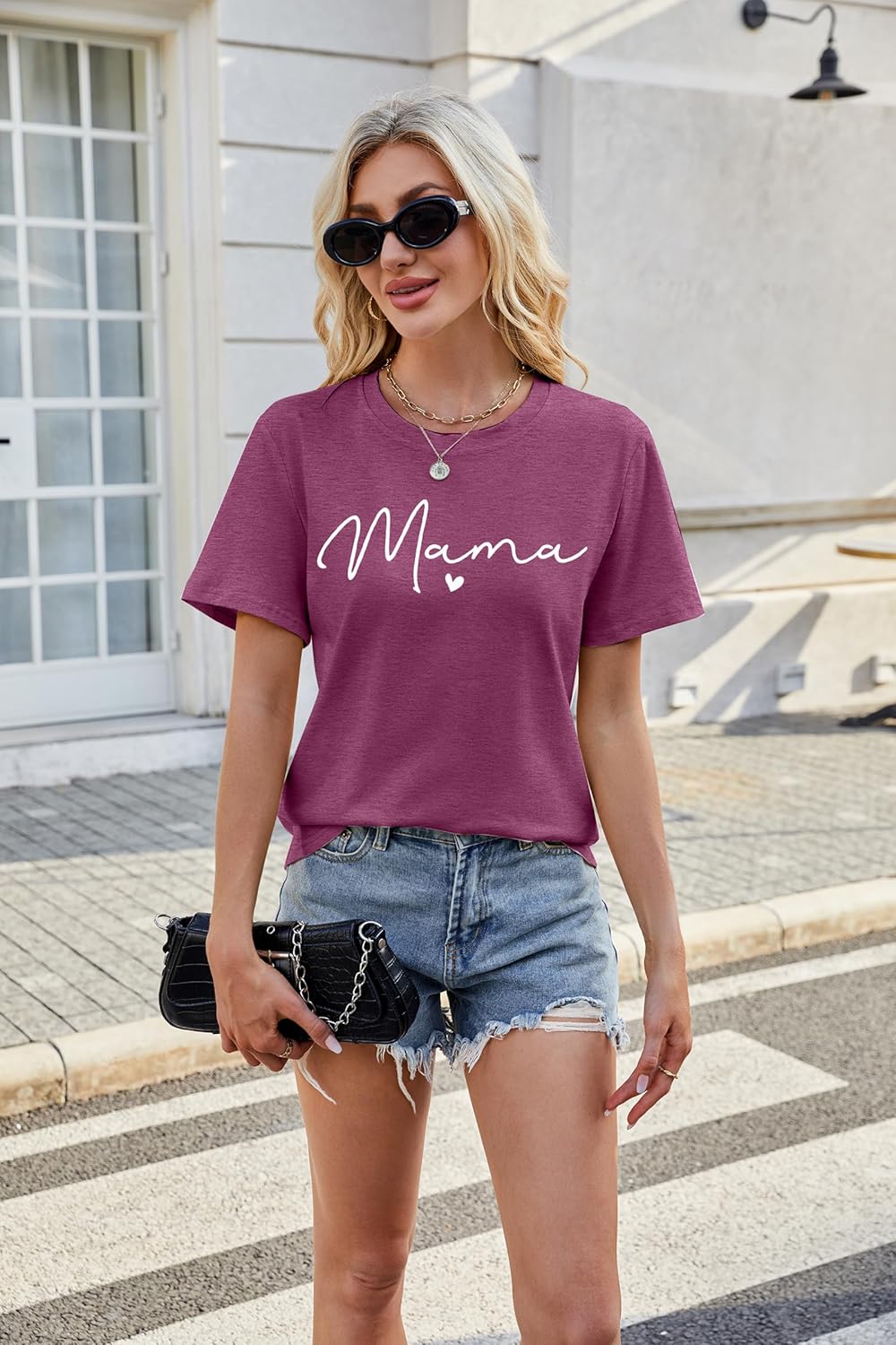 Mama Shirt for Women Mama Letter Print T-Shirt Funny Graphic Tees Casual Short Sleeve Mom Life Tops Tee - Image 5