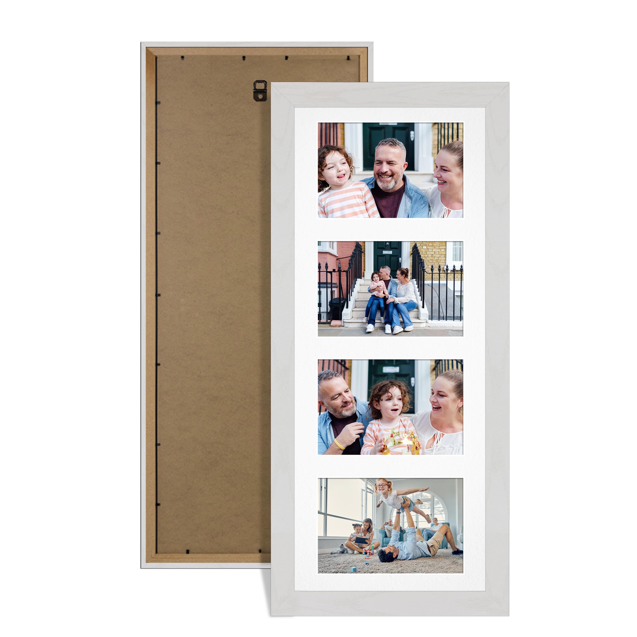 Alison Kingsgate White Ash 50x20cm Photo frames for multiple pictures -4 Apertures Collage Frame with White Mount - Holds (4x) 6x4 Photos - Engineered Wood & Perspex โ image 1