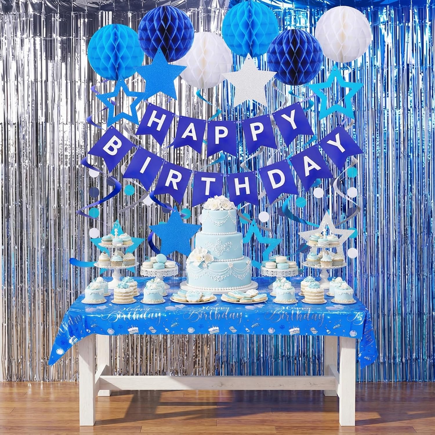 Happy Birthday Party Decorations Set Happy Birthday Tablecloths & Banners & Ornaments Plastic Table Cover Rectangular Cloths for Women Men Baby Shower Party Supplies