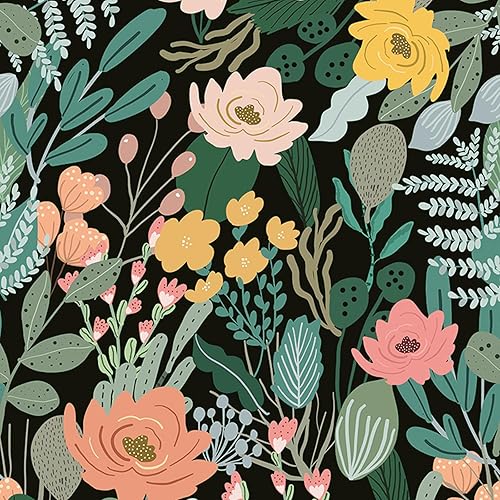 Miniatura 9 de HueBurst Papel tapiz floral para despegar y pegar, papel tapiz de flores multicolor, papel tapiz con patrón de crayón blanco, papel tapiz