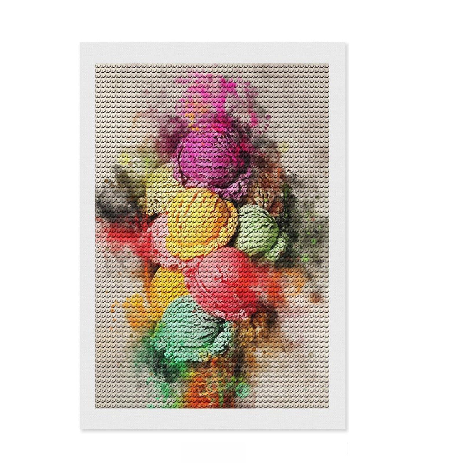 Junmoney ES Cream Diamond Painting Kit 8"x12", Printed Canvas, Neat Printed Canvas, Farmhouse Decor, Christmas Gift, Adhesive Canvas