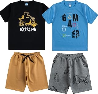 Kit 4 Peças De Roupa Infantil Masculino Juvenil Menino 2 Conjuntos Atacado