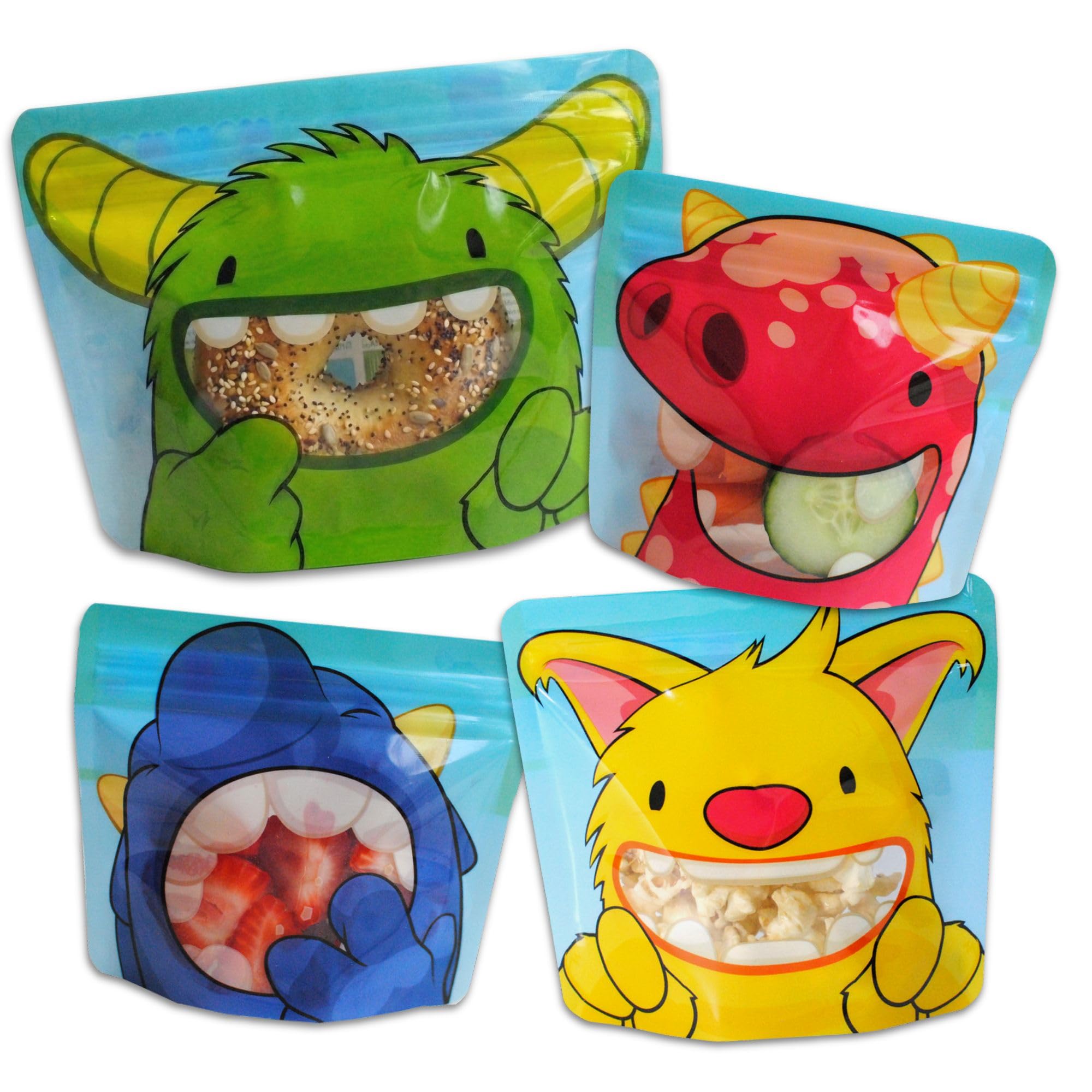 Nom Nom Kids Reusable Snack Bags 2 Small 1 Medium 1 Sandwich Size Monster