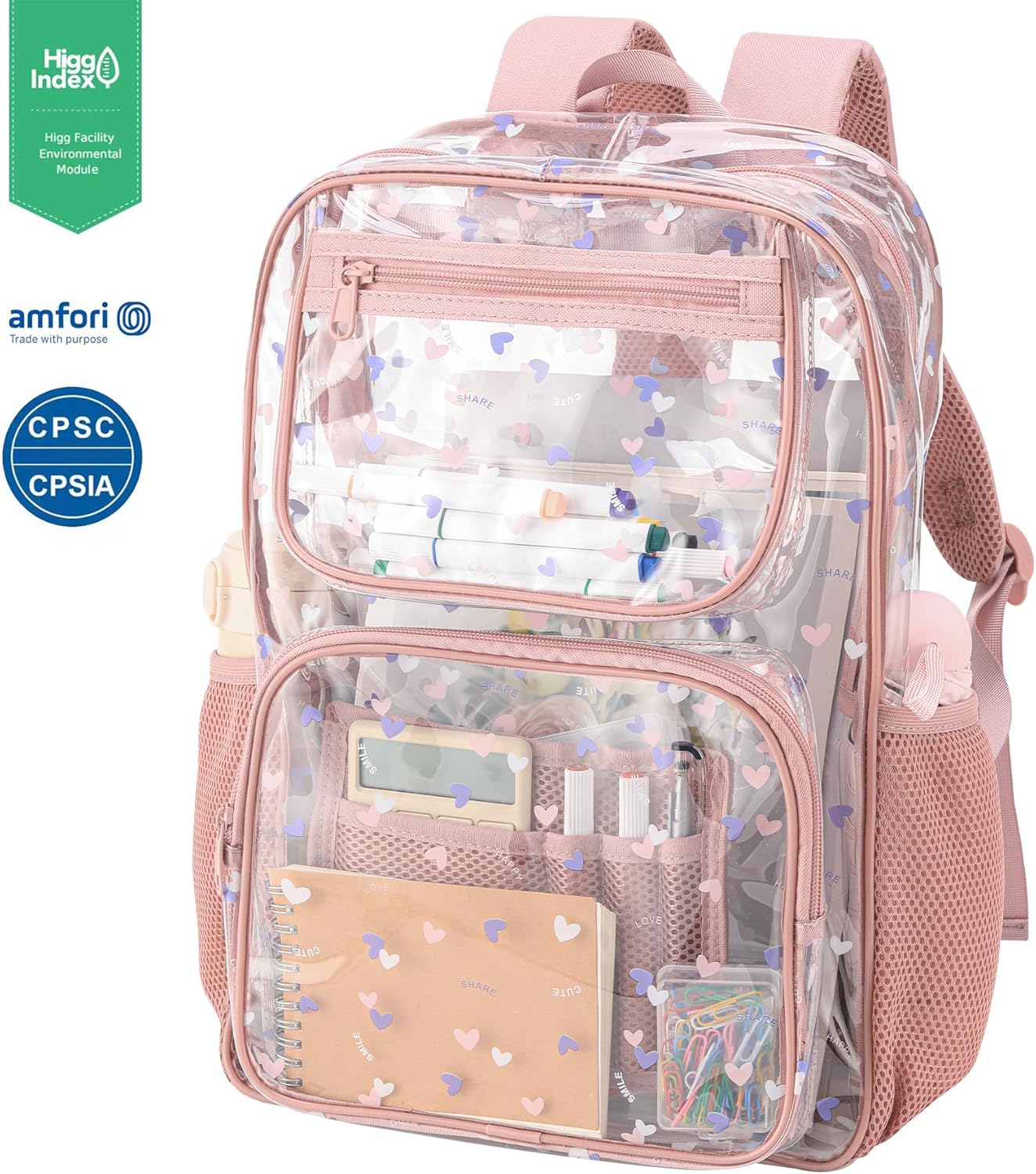 Heavy-Duty Clear Backpack for School - Durable See-Through Bookbag pink - Image 5