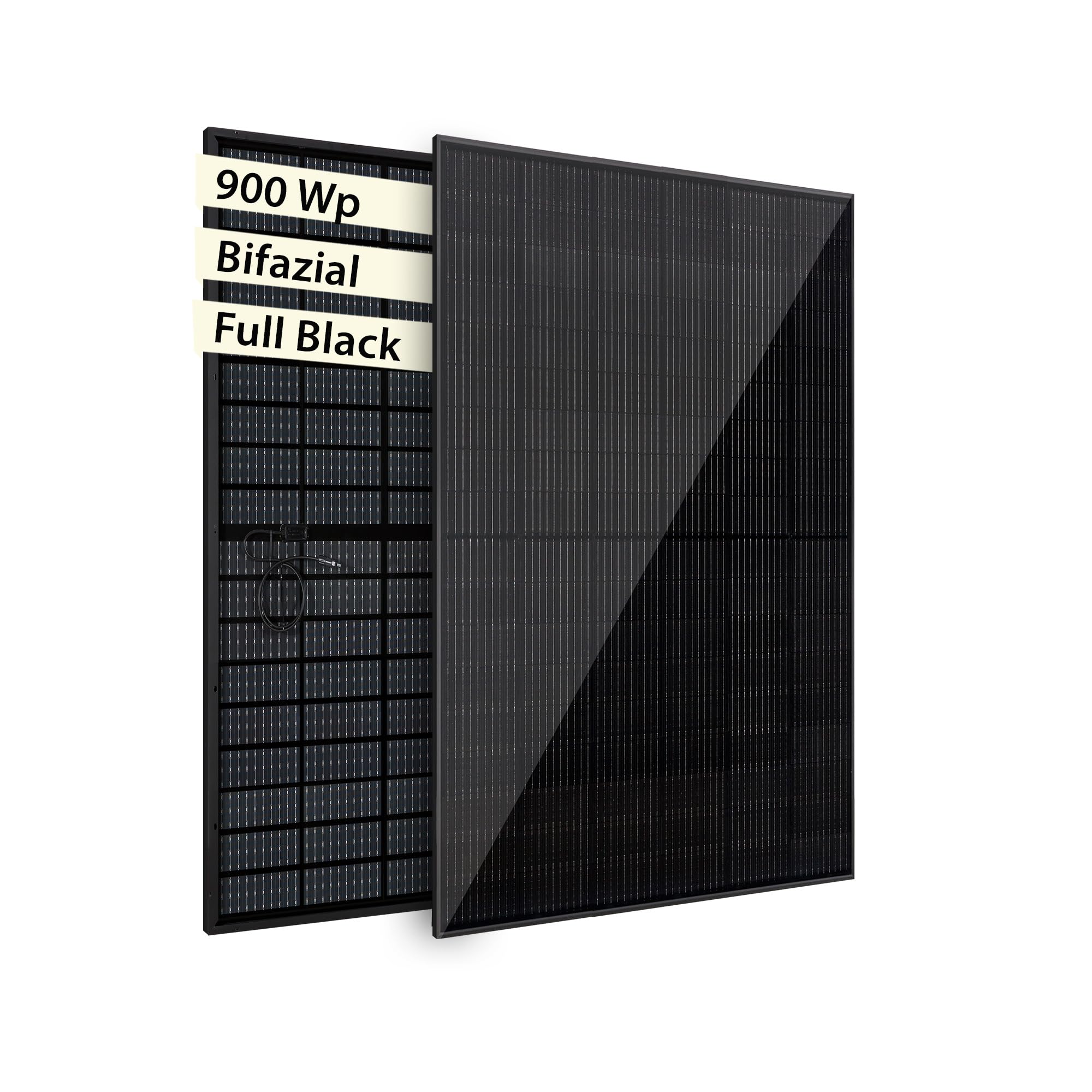 VALE Solarmodul-Set Bifazial 900 Wp Full Black - Glas-Glas-Module - Solarpanel für Balkonkraftwerke - Universal einsetzbar - Lineare Leistungsgarantie
