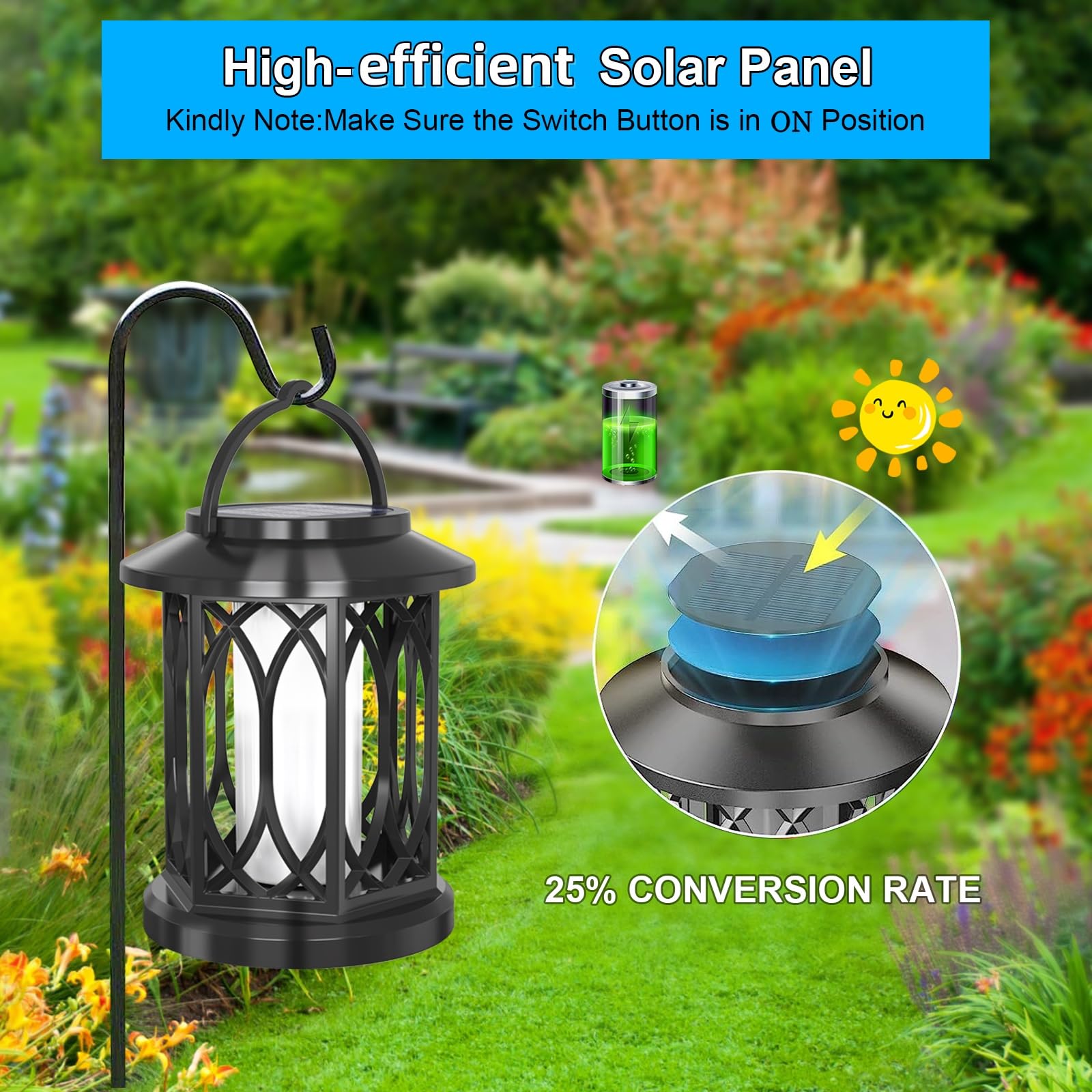 2 Lanternes Solaires Extérieures à Suspendre - Effet Flamme Réaliste, IP65 étanche - Pour Jardin, Balcon, Terrasse - Charge Solaire Automatique