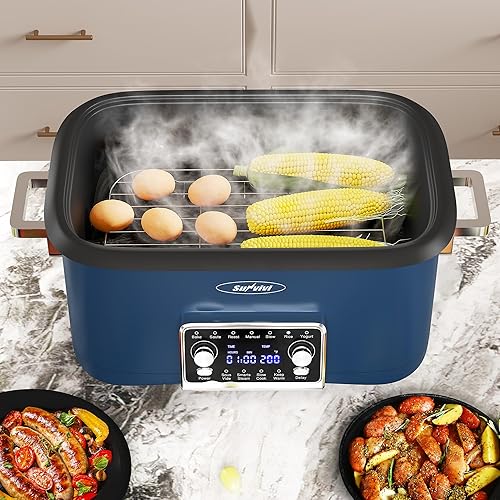 Miniatura 9 de Sunvivi Horno asador de olla de cocción lenta de 8 cuartos de galón, calentador de alimentos multicocina programable 12 en 1 con temporizador
