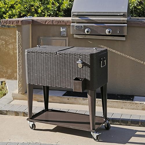 Miniatura 2 de Clevr - Hielera para exteriores de 76 litros / 80 cuartos de galón, con ruedas y bandeja adicional, portátil, para patios, fiestas, bares, bebidas