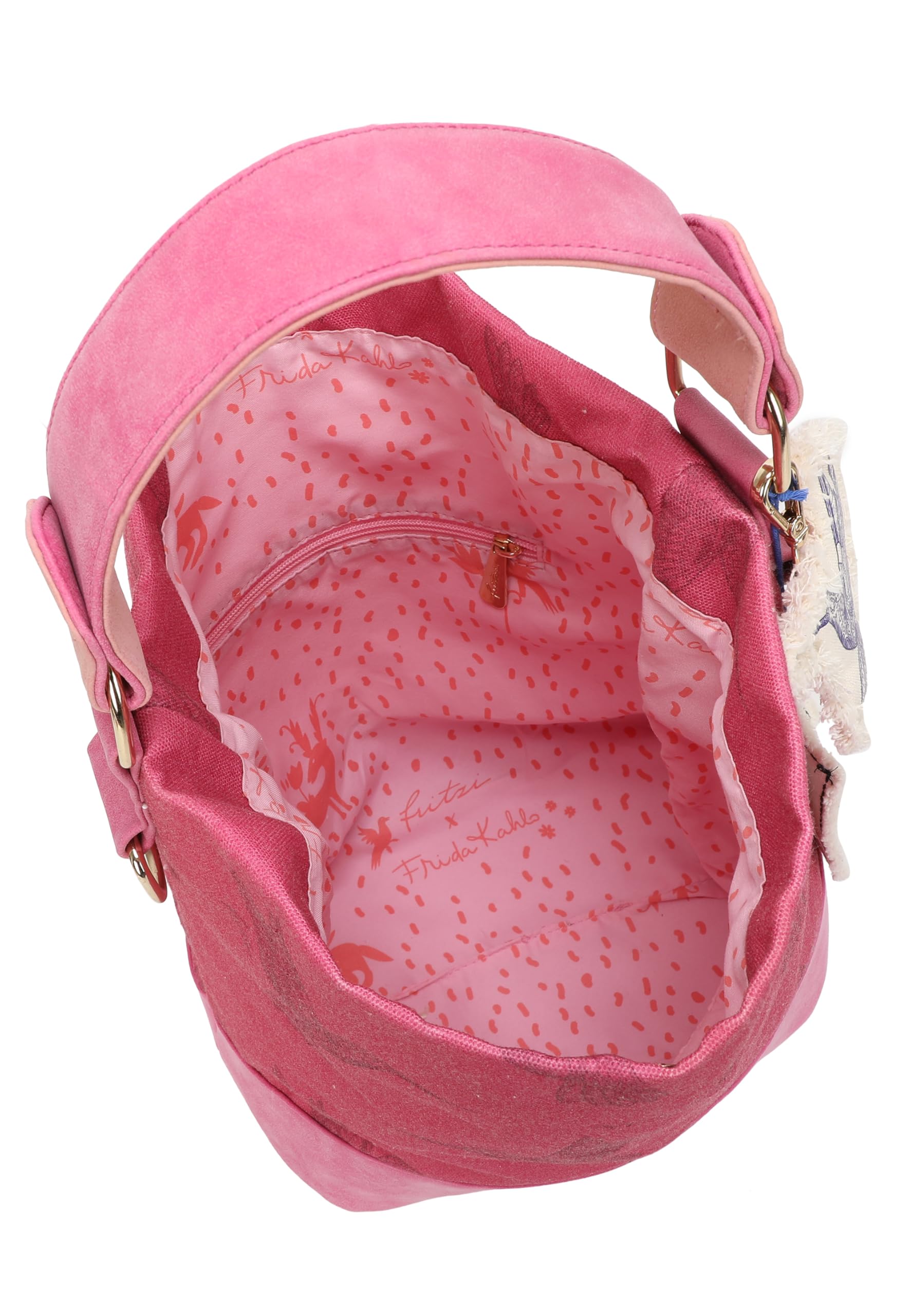 Fritzi x Frida Kahlo Izzy07 Limited Kolibri bolso hobo mujer canvas bolso hombro bolso ciudad bolso viaje bolso diario cierre magnético asas resistentes 37 x 27 x 17 cm - Pink, Naranja, Verde