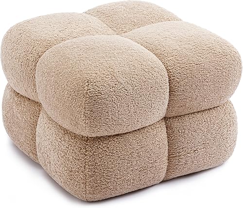 ONEVOG Funky Ottoman, mullido sofá Sherpa puf silla de 23.6 pulgadas de ancho, tela esponjosa copetuda, taburete tapizado para sala de estar,