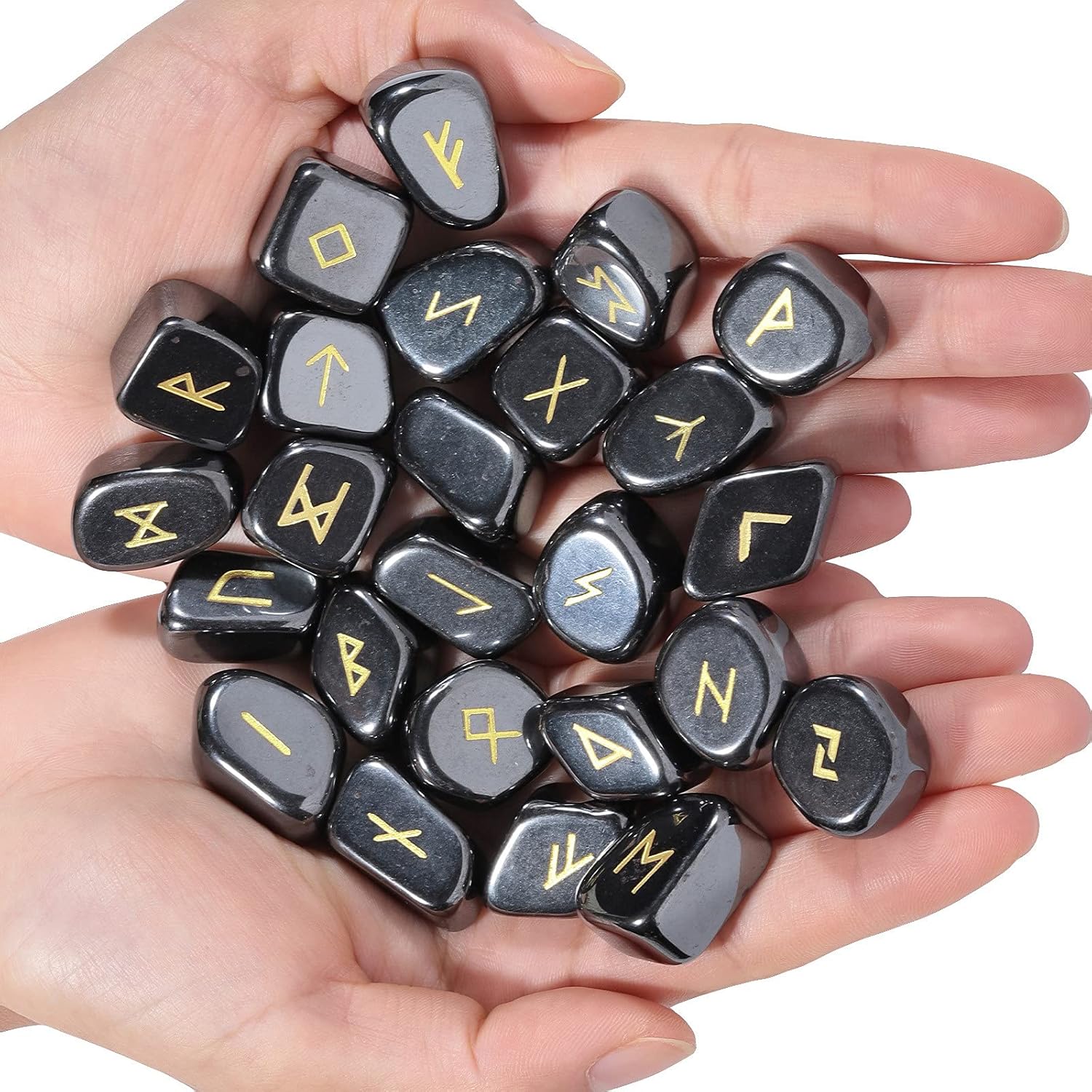 Nupuyai Natural Hematite Rune Stones Set Polished Witches Crystal with Engraved Elder Futhark Runic Alphabet for Meditation Divination Healing - Image 3