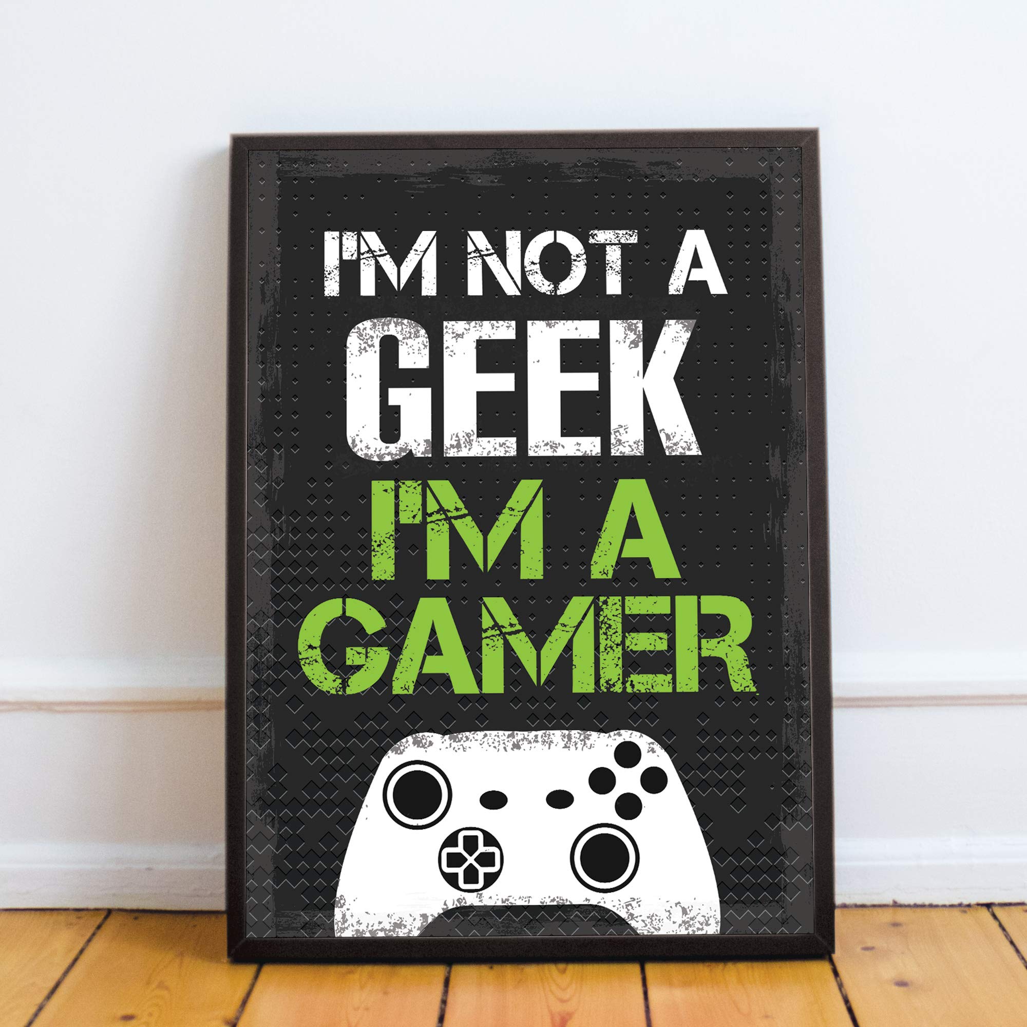 RED OCEAN Gaming Framed Prints Gaming Sign For Boys Bedroom Man Cave Games Room Sign (A4 Print with Black Frame - Not A Geek Im A Gamer Dark Grey XB)