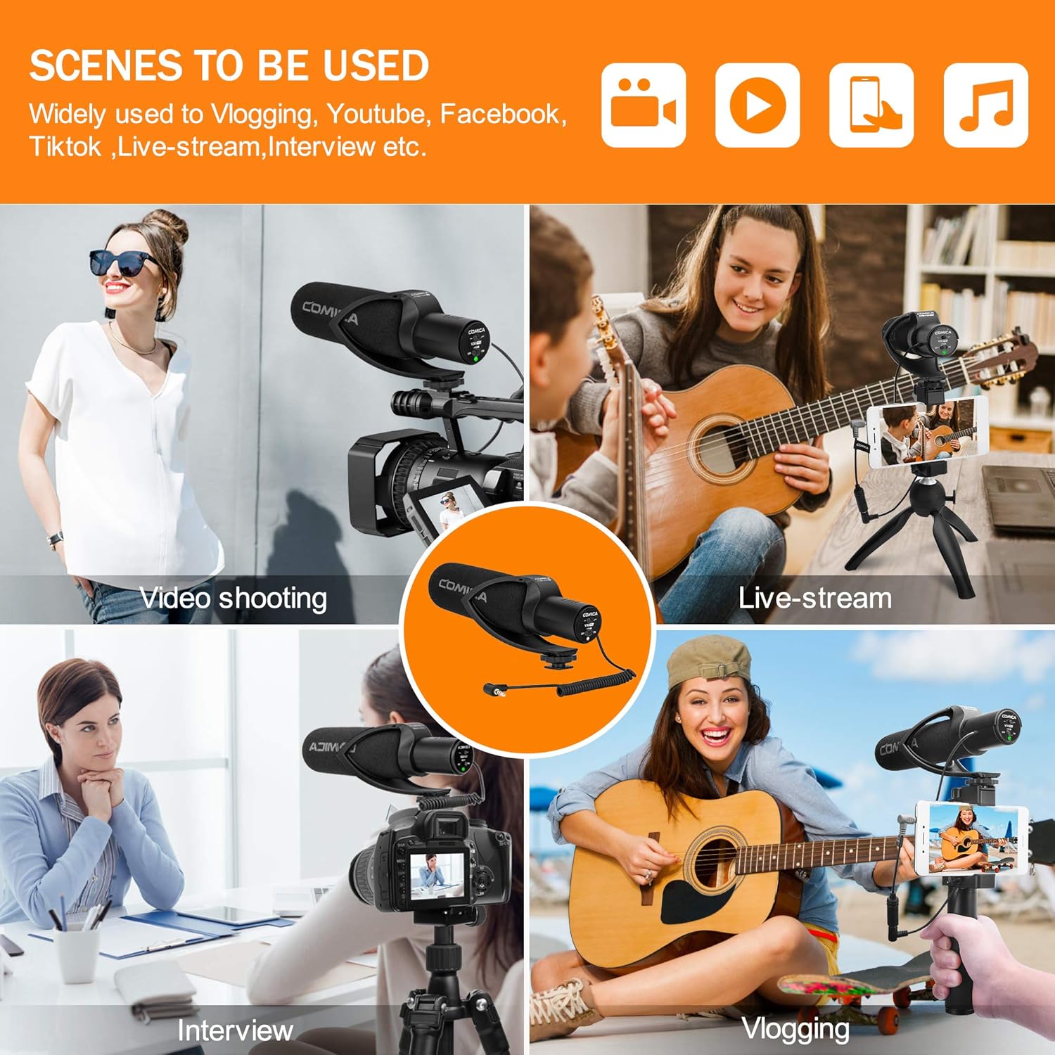 COMICA CVM-V30PRO Professional Super Cardioid Shotgun Microphone with Wind Muff, Camera Microphone for Canon Nikon Sony DSLR Cameras, Camcorders, iPhone Smartphones, etc