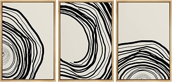 SIGNLEADER Framed Canvas Print Wall Art Set Geometric Black Spiral Ring Circle Landscape Abstract Shapes Illustrations Modern Art Boho Decorative for Living Room, Bedroom, Office - 16"x24"x3 NATURAL