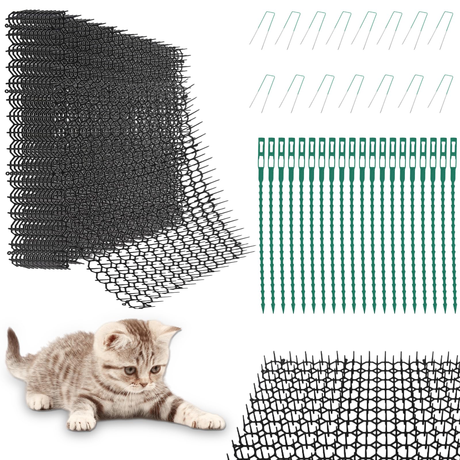 Asfrode Dornengitter Gegen Katzen, 15 Stück Katzenabwehrmatte, 20x15cm Dornengitter Gegen Katzen mit 15 Heringe,20 Fixseil, Für Katzenschreck Katzenschutz für Innenund Außengärte,Katzenschreck Gitter