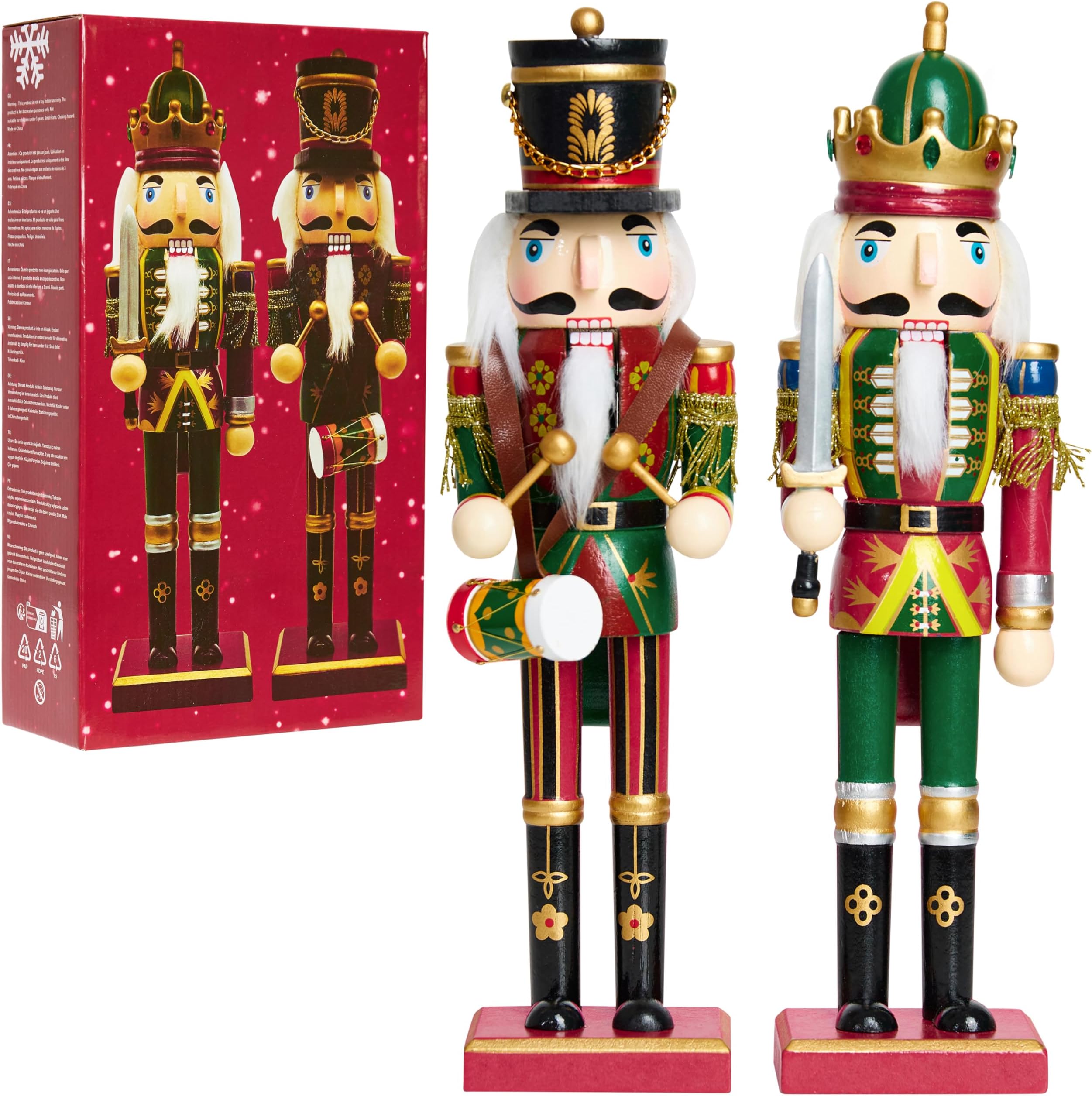 DECO EXPRESS Nutcracker Pack of 2 Wooden Nutcracker Soldier 30cm Festive Christmas Decoration Xmas Ornaments