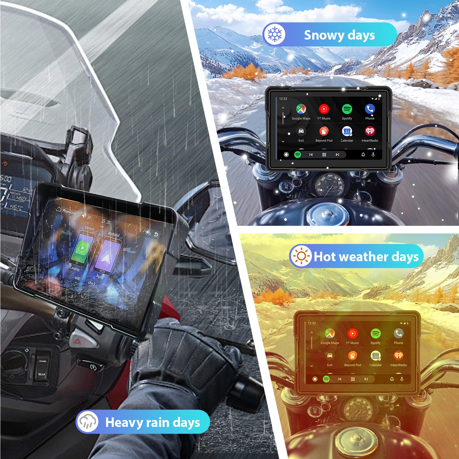 Pantalla GPS Carplay para Motocicleta,Pantalla Coche Carplay y Android Auto Inalámbrico,con IPx7 Impermeable Táctil Pantalla,Bluetooth Trans, Navegación GPS,Control de Voz