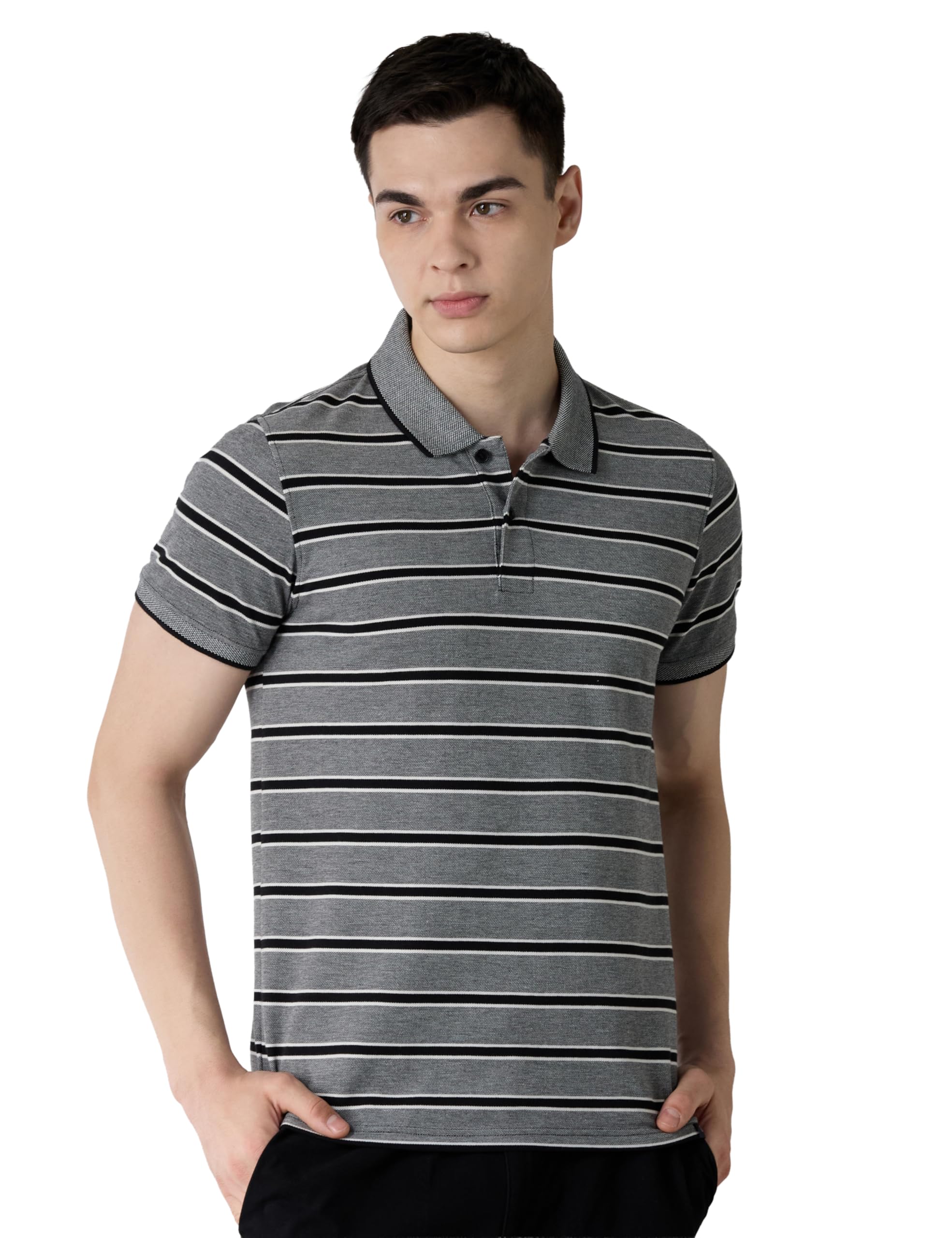 amazon brand - symbol Men Cotton Rich Textured Striper Polo Tshirts | Collar Striped Tshirts | Half Sleeves - Regular Fit (Available in Plus Sizes)-picture-49