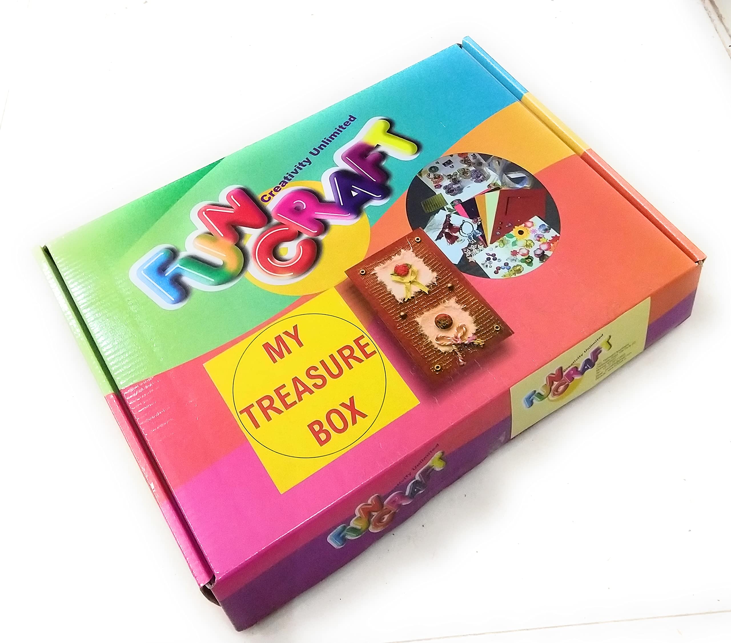 FUNCRAFT - CREATIVITY UNLIMITED My Treasure Box Craft Kit - DIY Art Kit with Origamy Paper + Cards + Photo Frame Poster Colours + Acrylic Colours + Alphabet Stickersa nd Decorative Embellishments