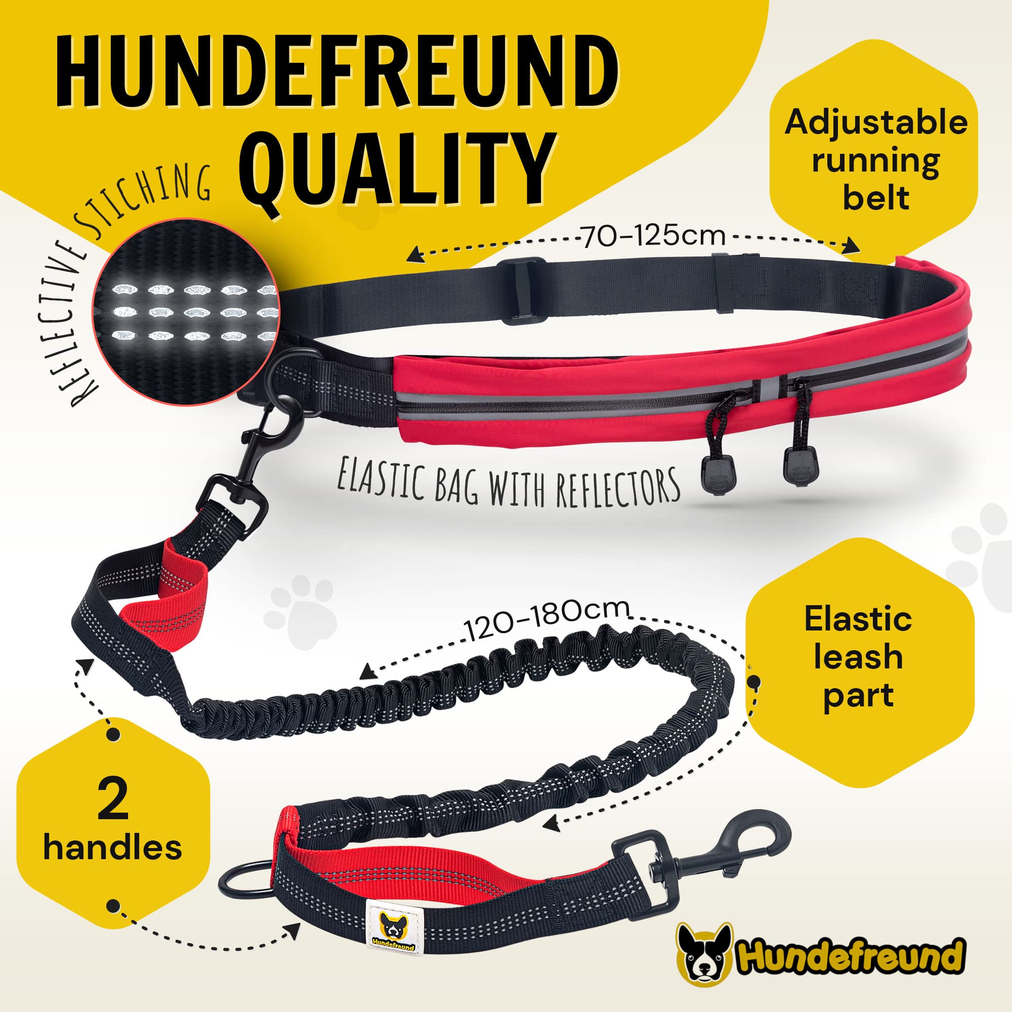 Hundefreund Handvrije Hondenlijn Blauw | Elastische Hondenriem 120 tot 180 cm voor middelgrote en grote Honden | Handsfree Joggen Hardlopen Fietsen Wandelen Training