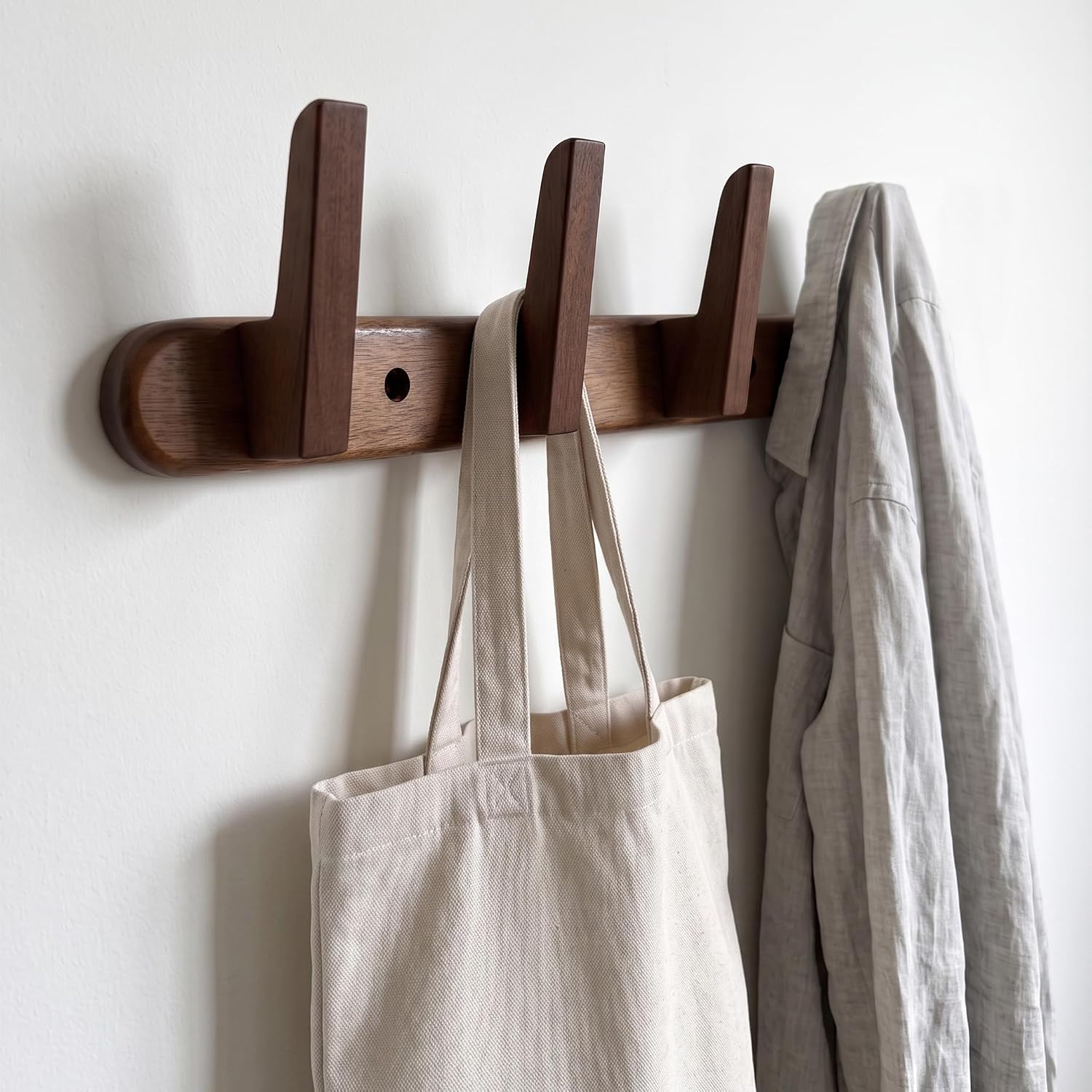 Walnut Wood Coat Rack Wall Mount, Beautiful Hat Rack for Wall with 4 Hooks