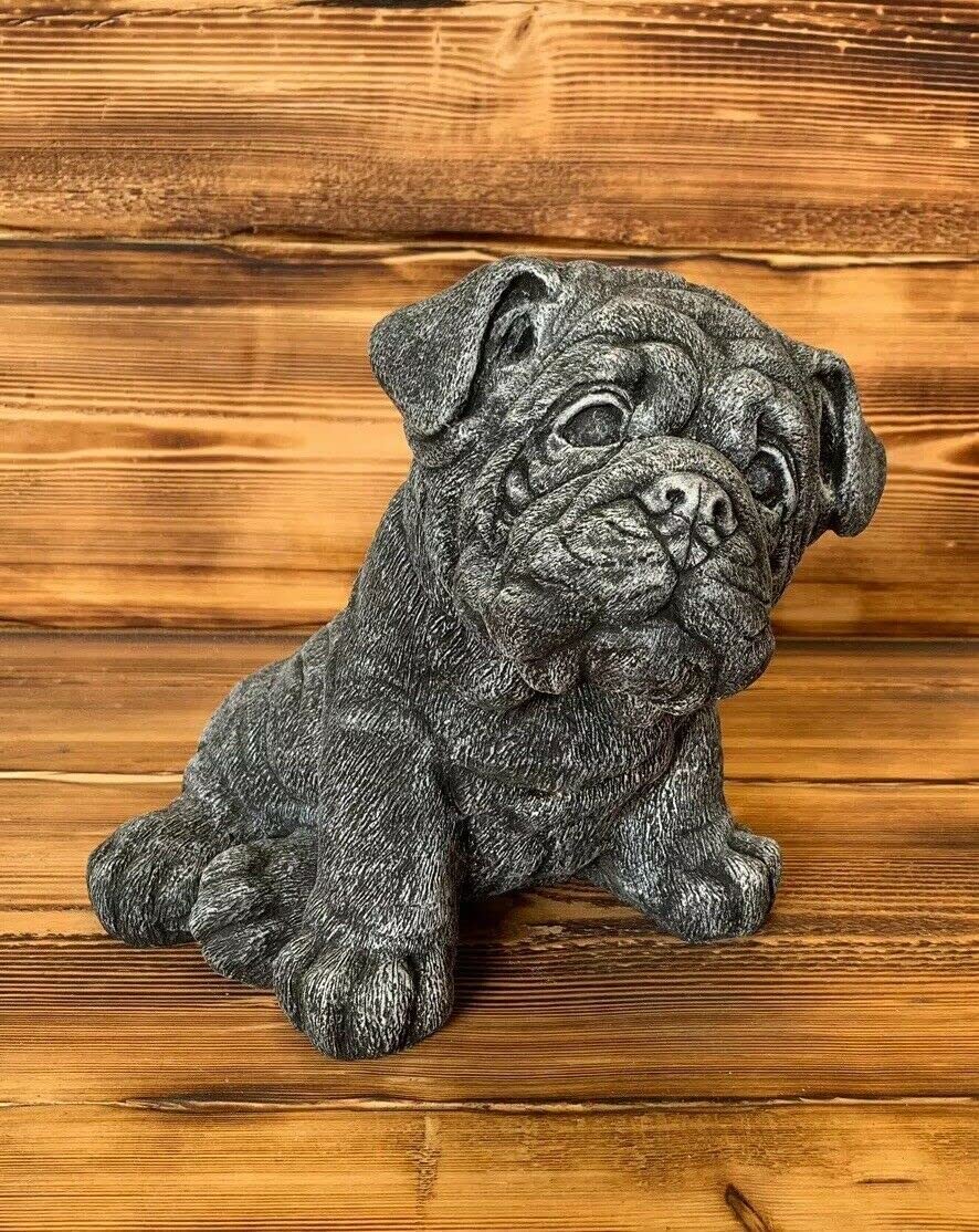 J And L Stone Ornaments Stone Garden Cute Bulldog Pup Puppy Hand Cast Statue Gift Ornament