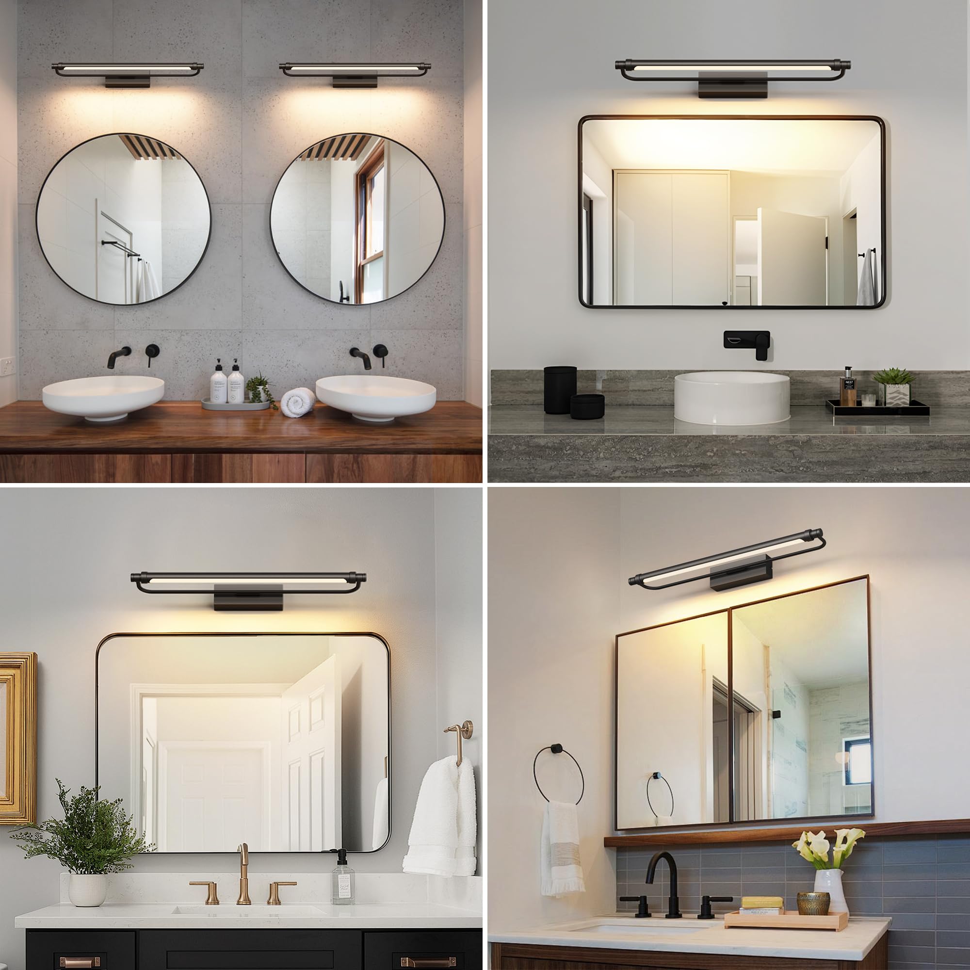 LED Spiegellampe Bad 60cm, 180 Grad Drehung Wandleuchte für bad IP44, 18W 1320 Lumen Spiegelleuchte Bad, Badlampe Wand Aluminium, 4000K, Schwarz