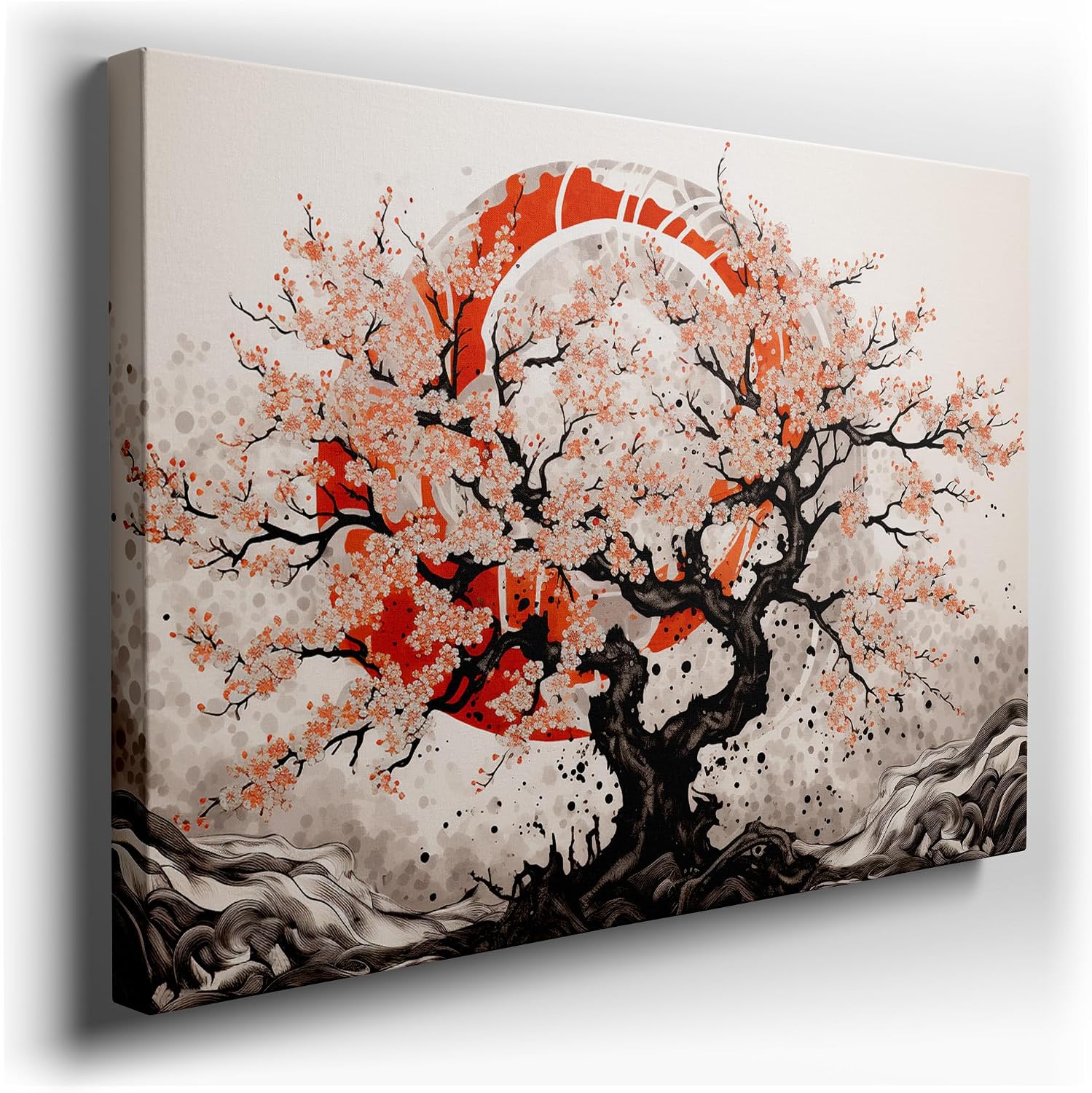 Canvas for Living room. Whispers of Spring Amidst the Gnarled Giants Under a Crimson Moon, 27 x 18 inch Canvas Wall Art - Modern Home Decor - 91x61 cm (36x24 inch)