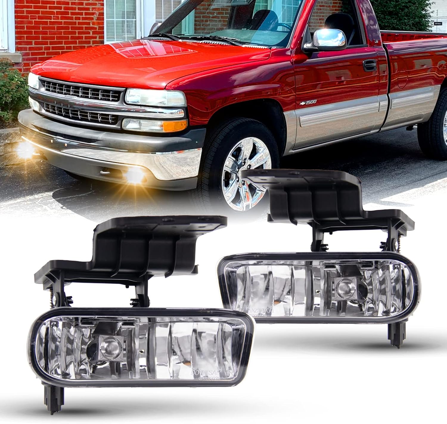 Fog Light Assembly Replacement For 1999-2002 Chevy Silverado 2000-2006 Chevy Suburban/Tahoe With 880 12V 27W Halogen Bulbs(Clear Lens)