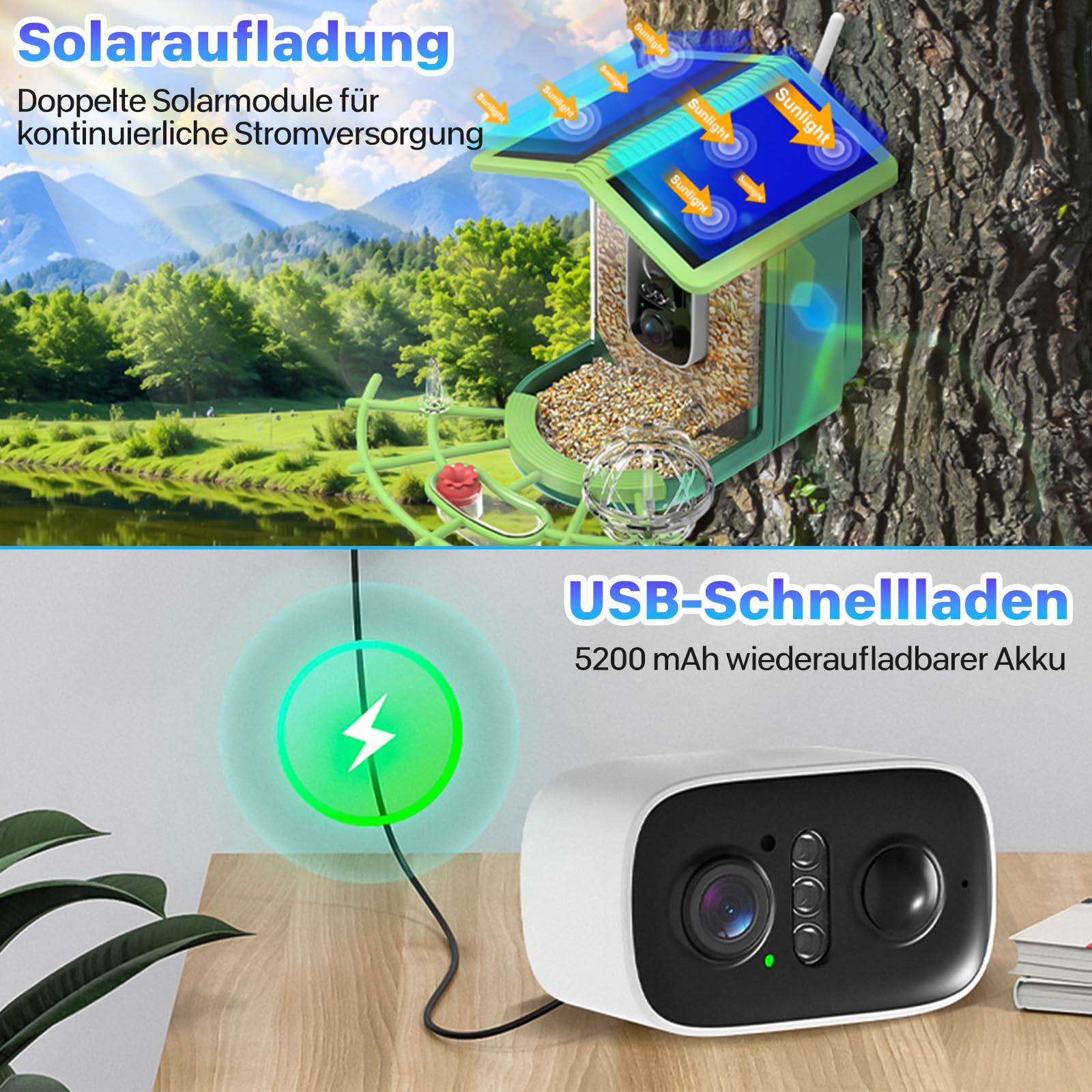 Casetta per uccelli con fotocamera solare per esterni, 4 K, mini macchina fotografica, resistente alle intemperie, IP65, monitoraggio dell'intelligenza artificiale contro gli scoiattoli, regalo senza