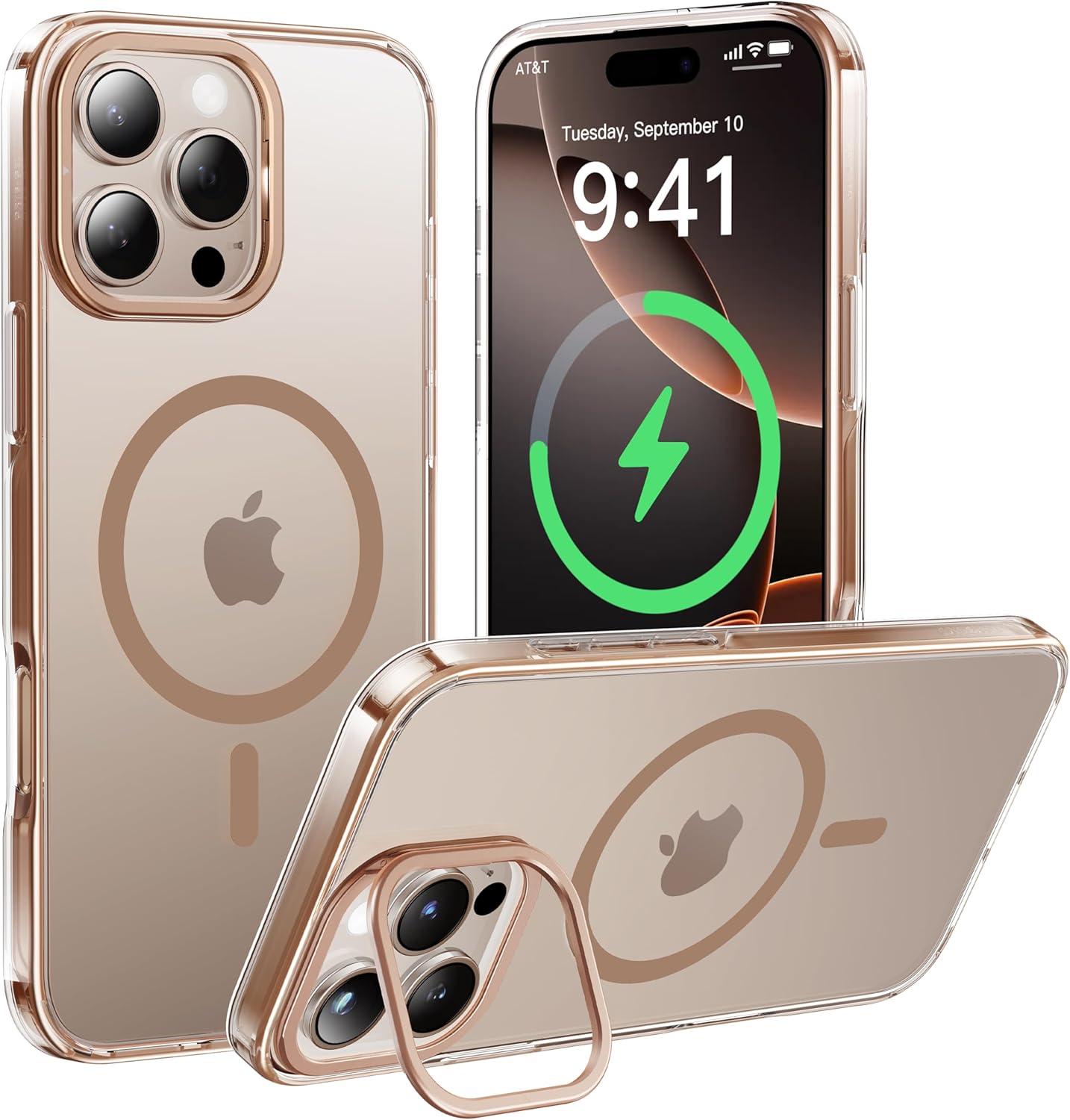 CASEKOO for iPhone 16 Pro Case with MagSafe, [Invisible Lens Stand], Military Grade Shockproof Protective Cover, Slim Transparent Phone Case for iPhone 16 Pro 6.3", Desert Titanium, Gold Desert Titanium for iPhone 16 Pro